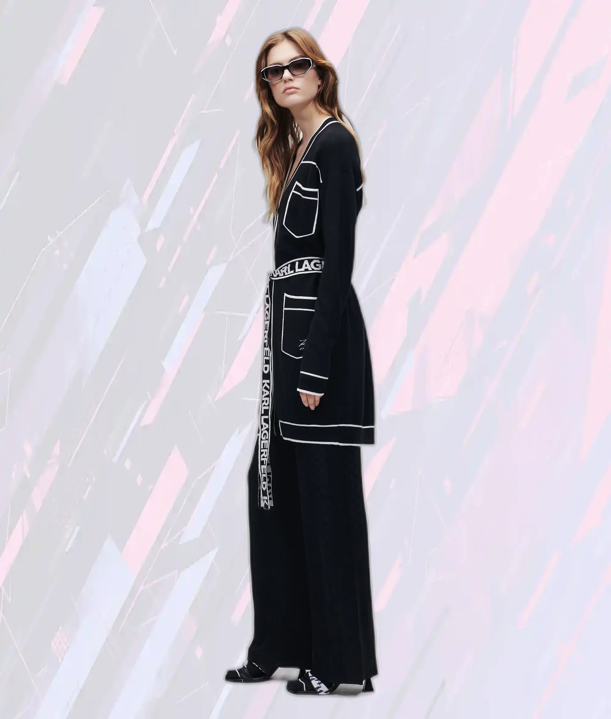 Cardigan Ceinturé Logo Karl Noir et Blanc - Édition Signature Maison Lagerfeld
