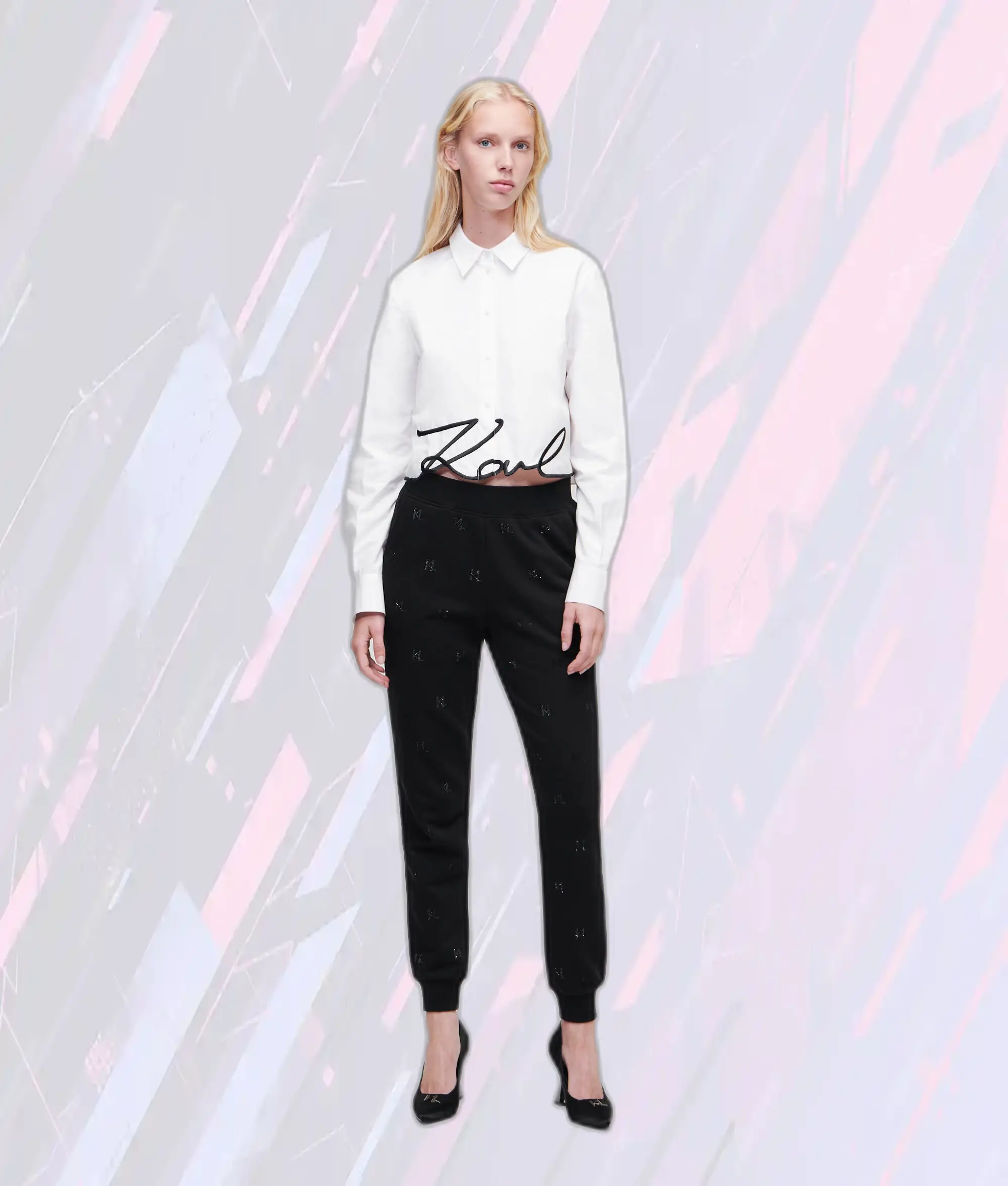 Chemise courte signature Karl Lagerfeld blanc élégance intemporelle