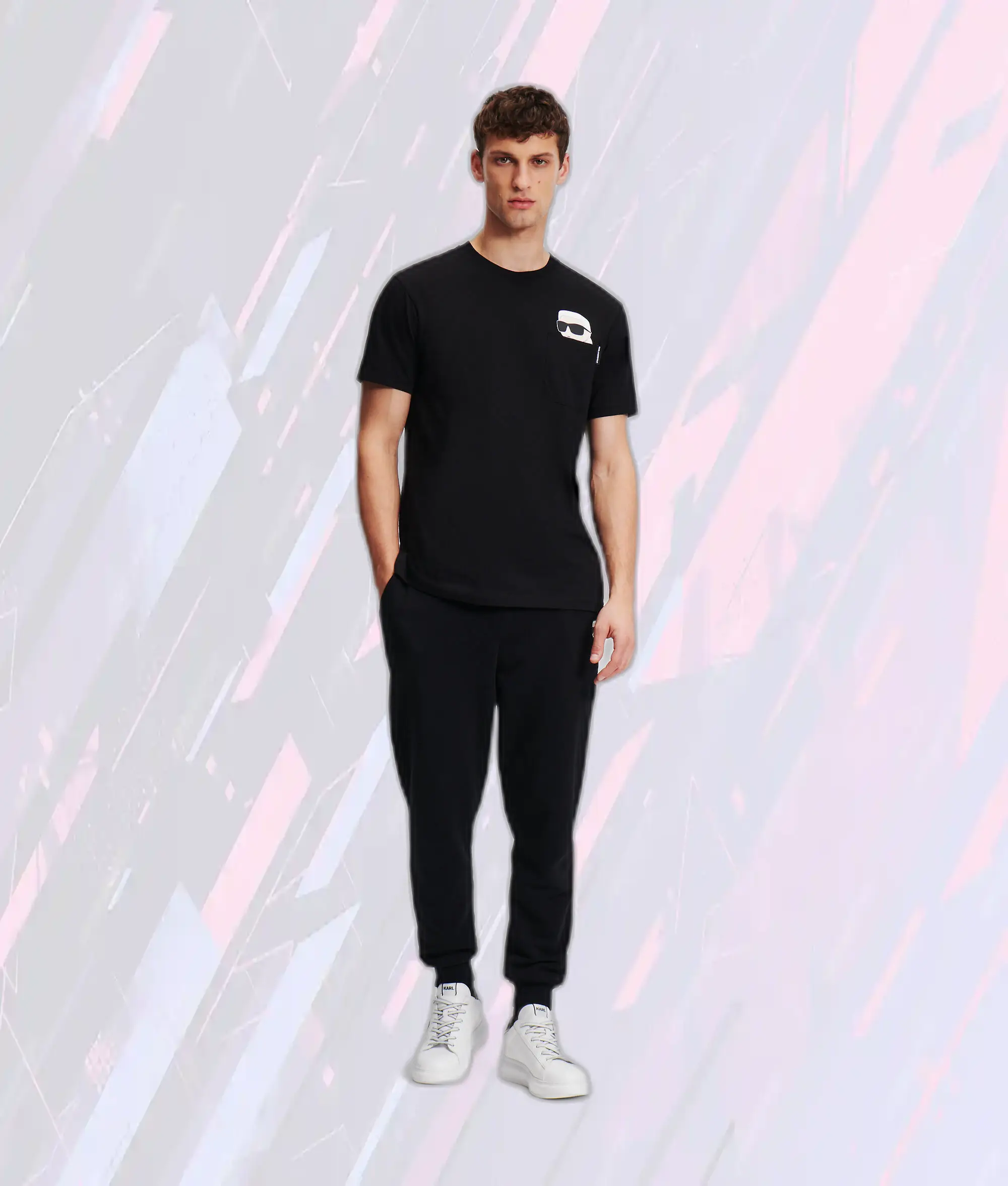 T-shirt Signature Karl Lagerfeld Noir à Poche Poitrine Iconique