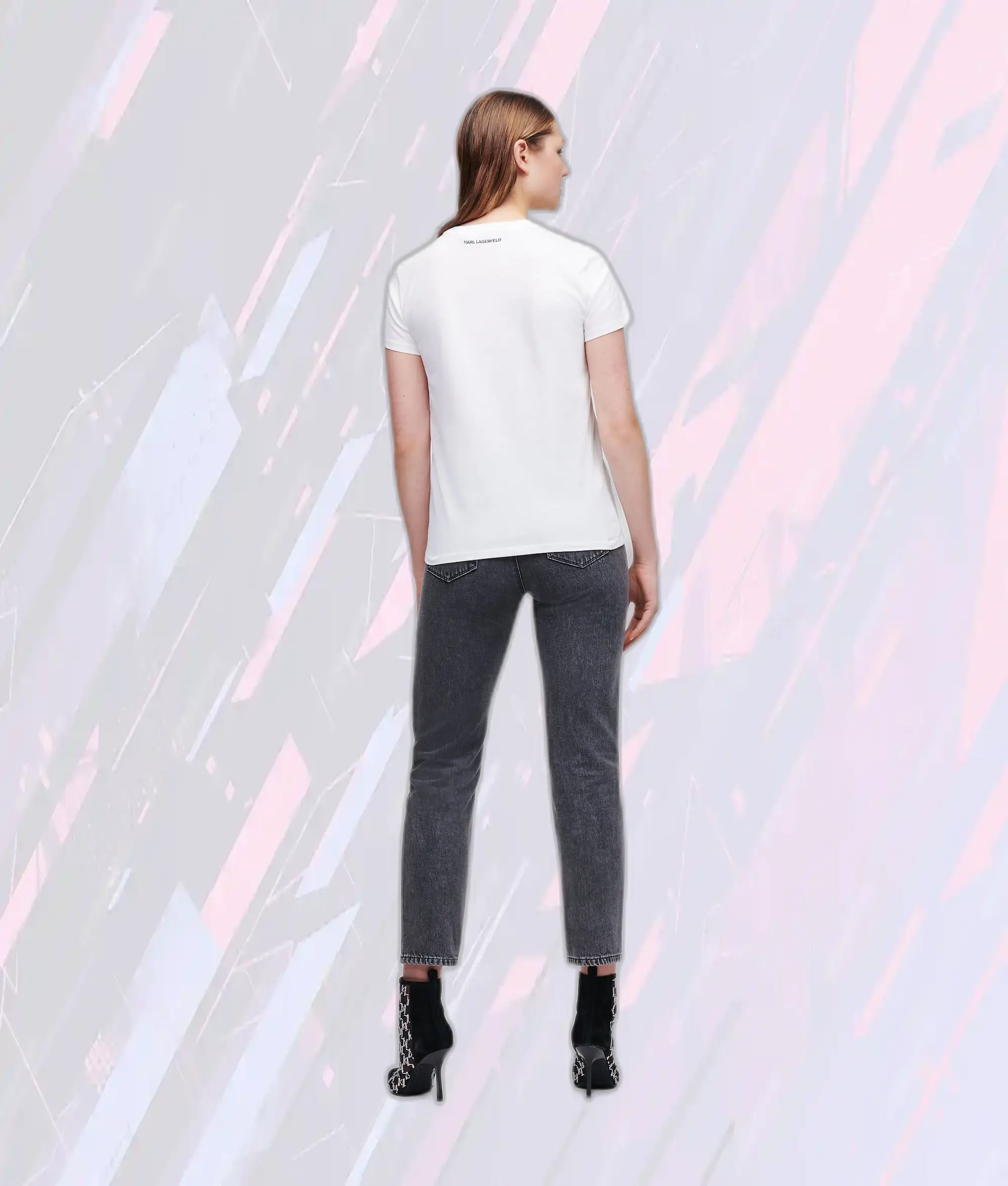 T-Shirt Signature Karl Lagerfeld - Blanc Éclatant avec Strass, Édition Spéciale Choupette - Collection Iconique