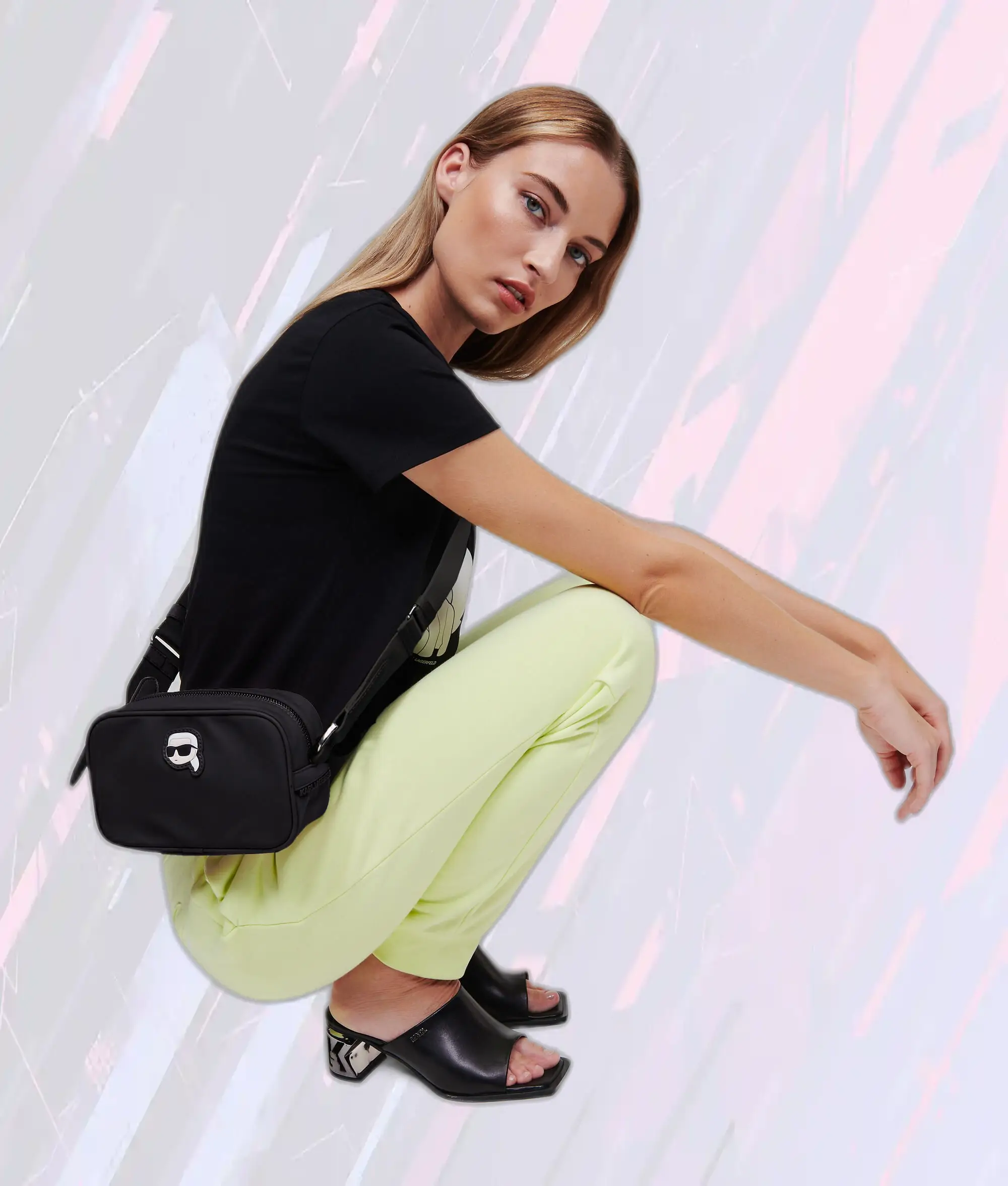 Karl Lagerfeld Sac Bandoulière Photo Ikon en Nylon Noir Élégant