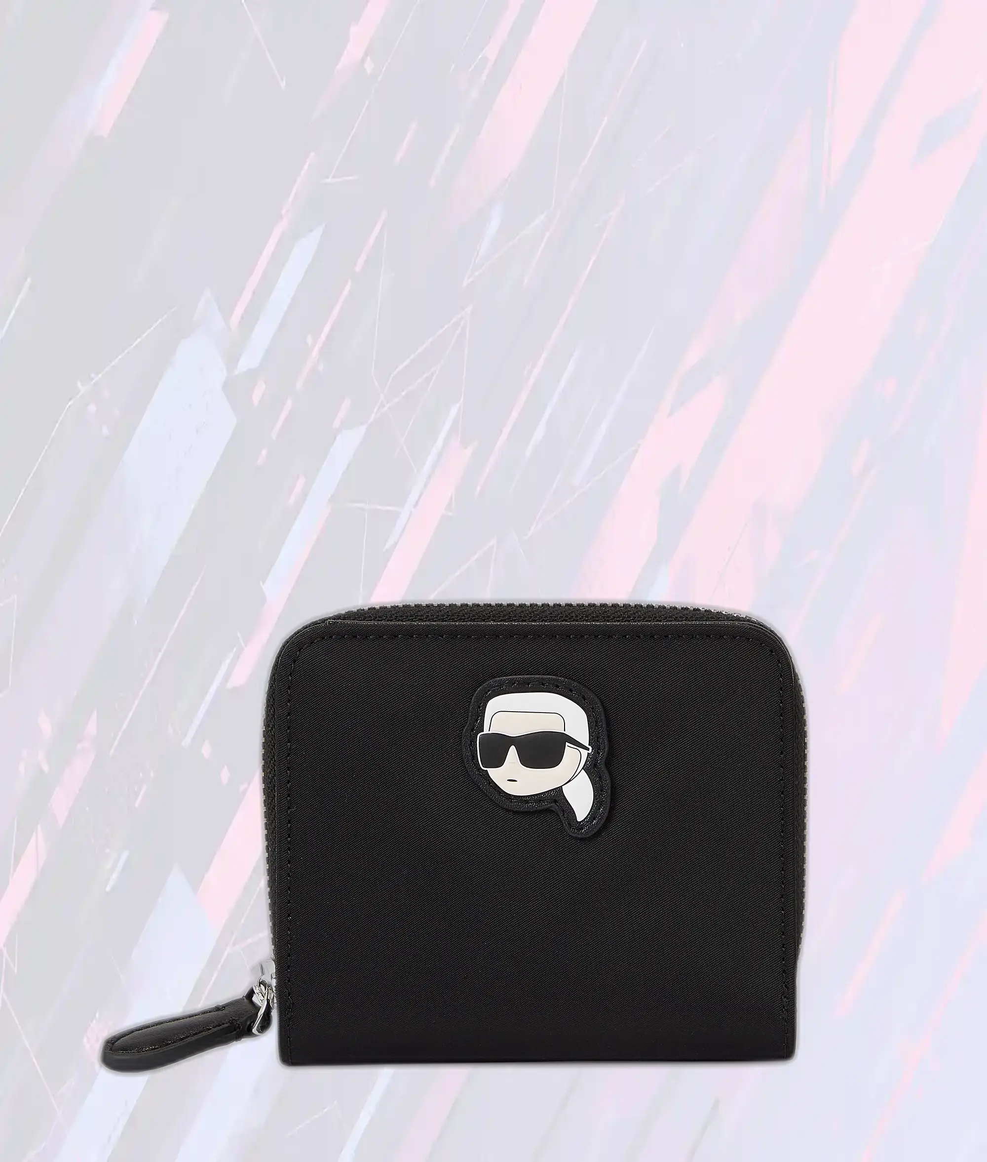 Portefeuille Noir Ikon en Nylon à Fermeture Éclair par Karl Lagerfeld