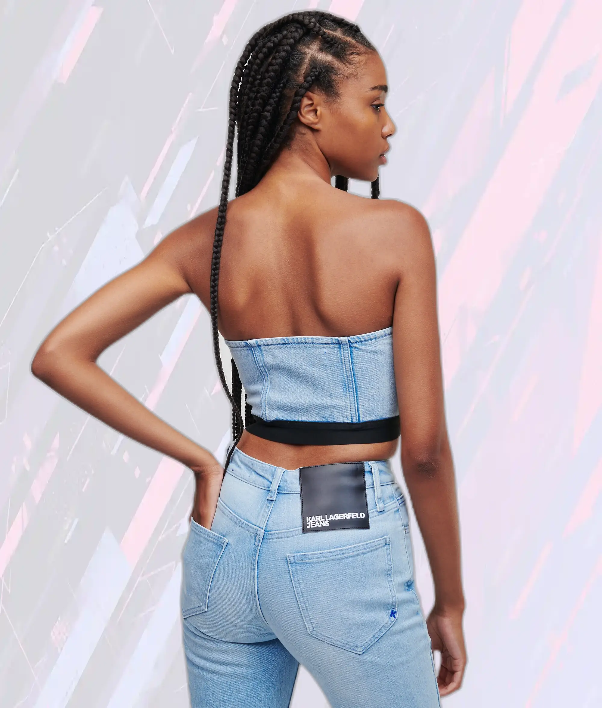 Karl Lagerfeld Haut décolleté bandeau à fermeture éclair avant - Bleu clair délavé KLJ