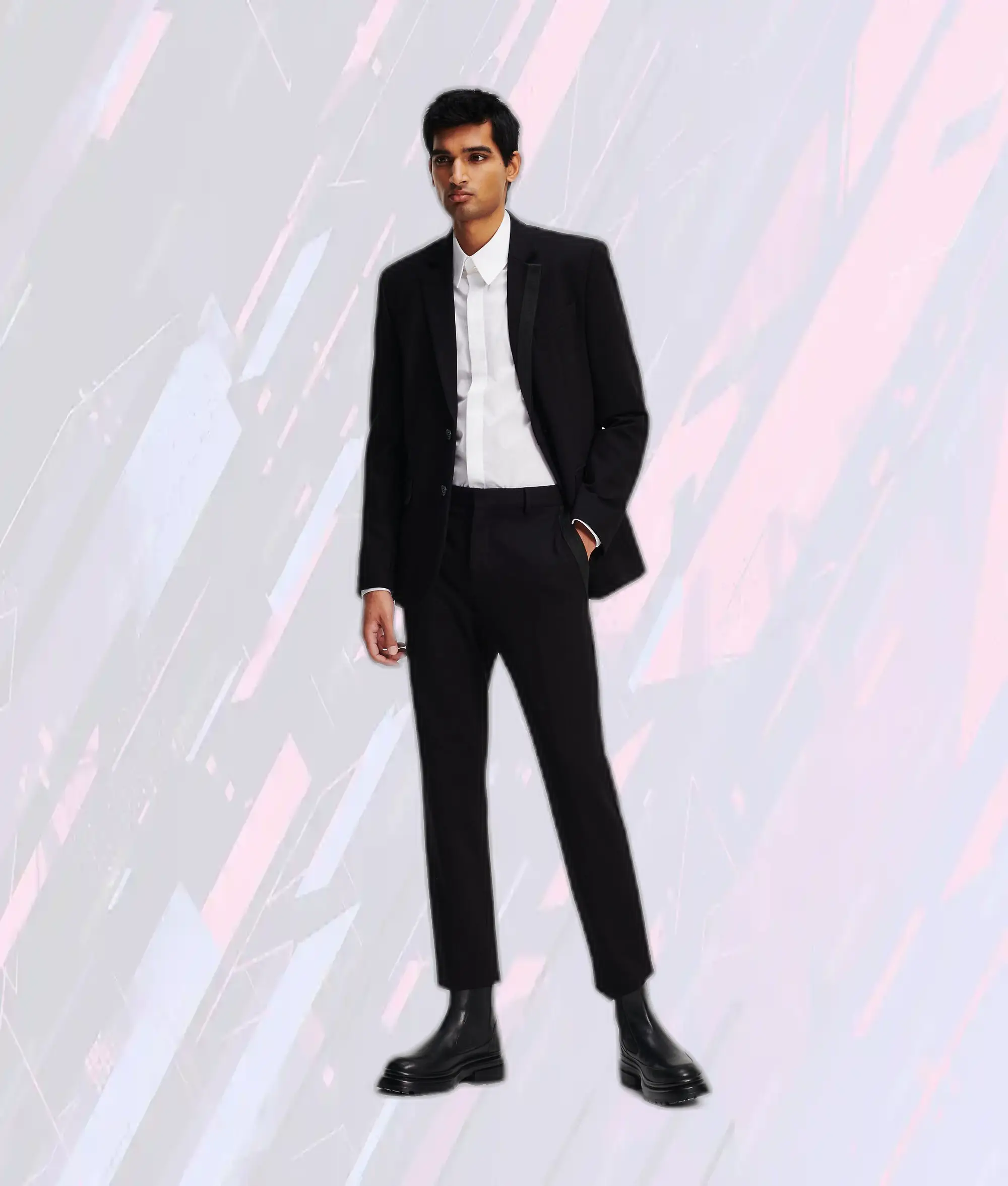 Pantalon droit en tweed noir à détails contrastants - Coupe classique Karl Lagerfeld