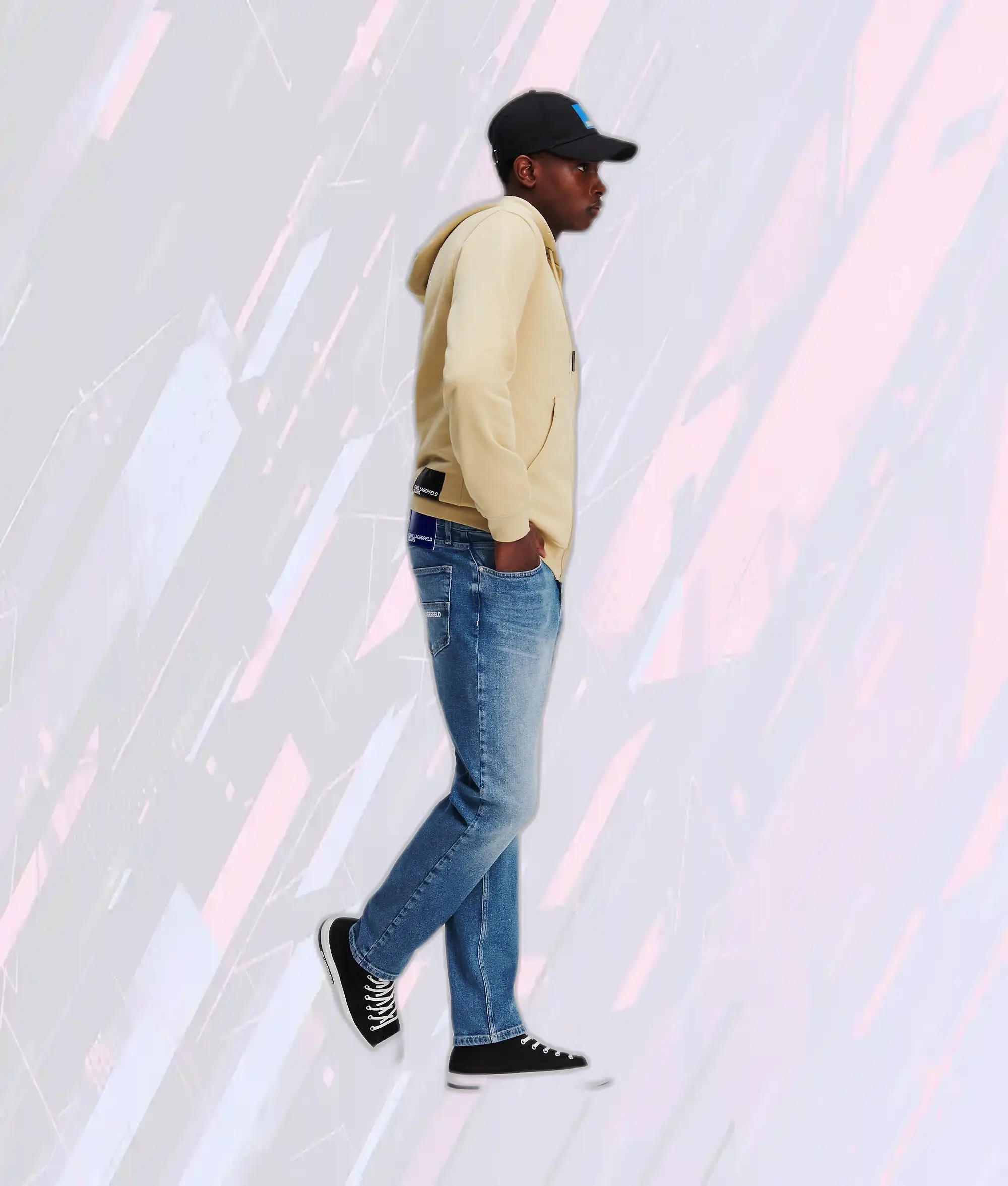 Jean ajusté Karl Lagerfeld bleu délavé avec poches et logo brodé - Coupe slim détail vintage