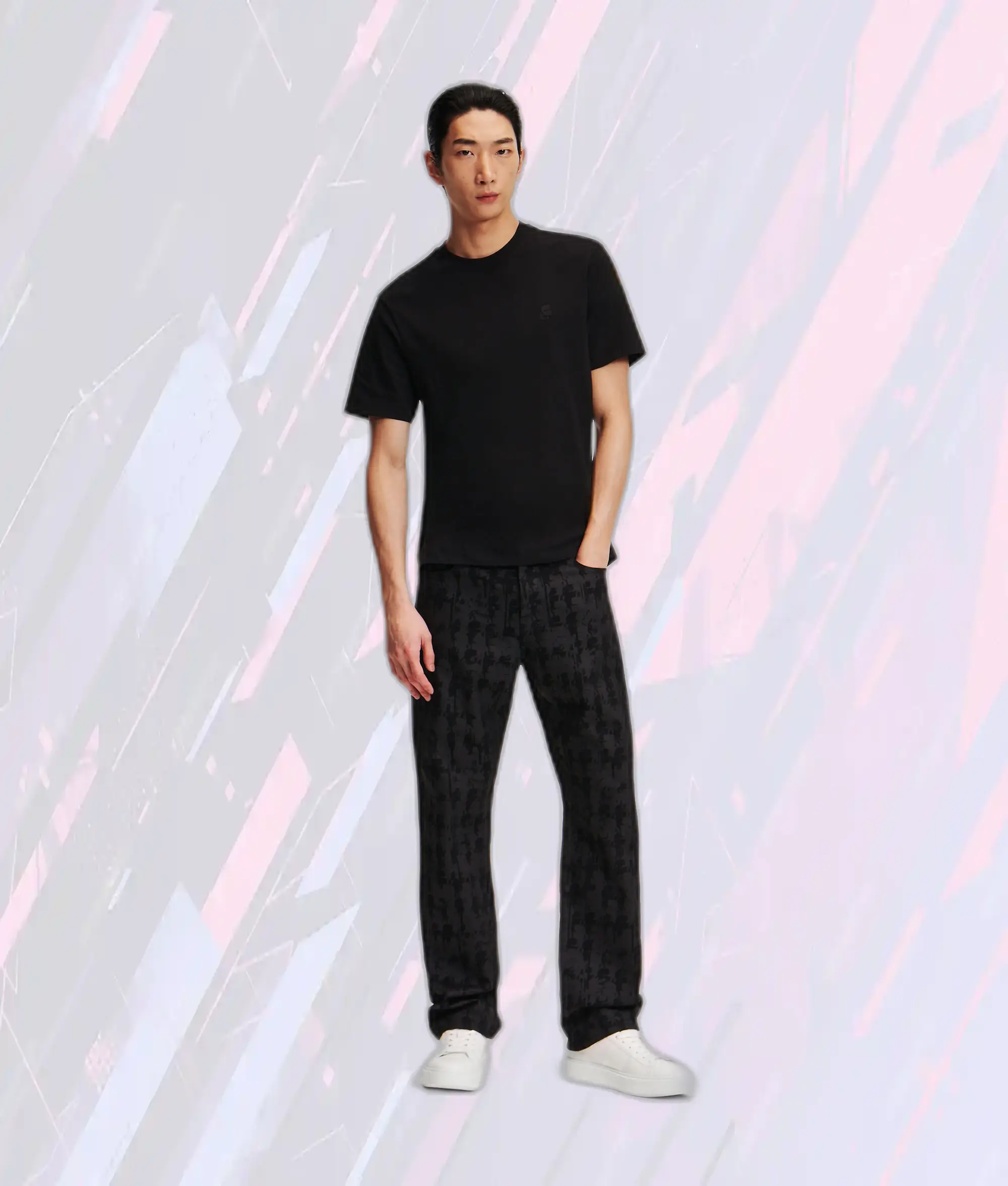 Jean droit noir élégant Karl Lagerfeld avec motif Kameo iconique - Coupe moderne et intemporelle