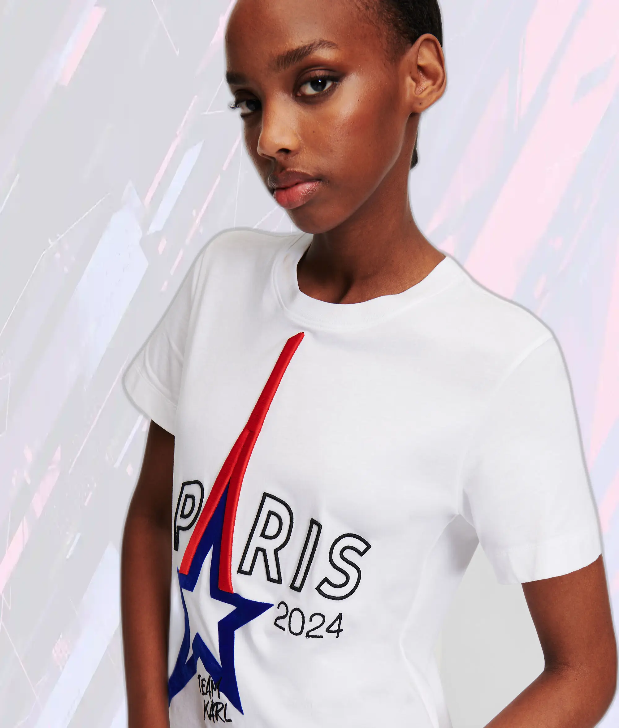Tee-Shirt Classique Karl Lagerfeld Blanc à Logo Paris en Coton