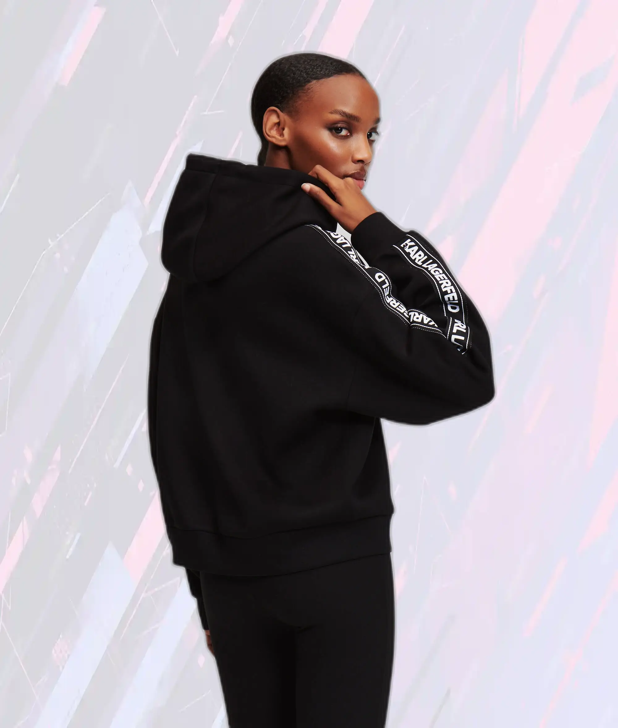 Sweat à capuche Karl Lagerfeld avec logo Karl et bande contrastée - Noir