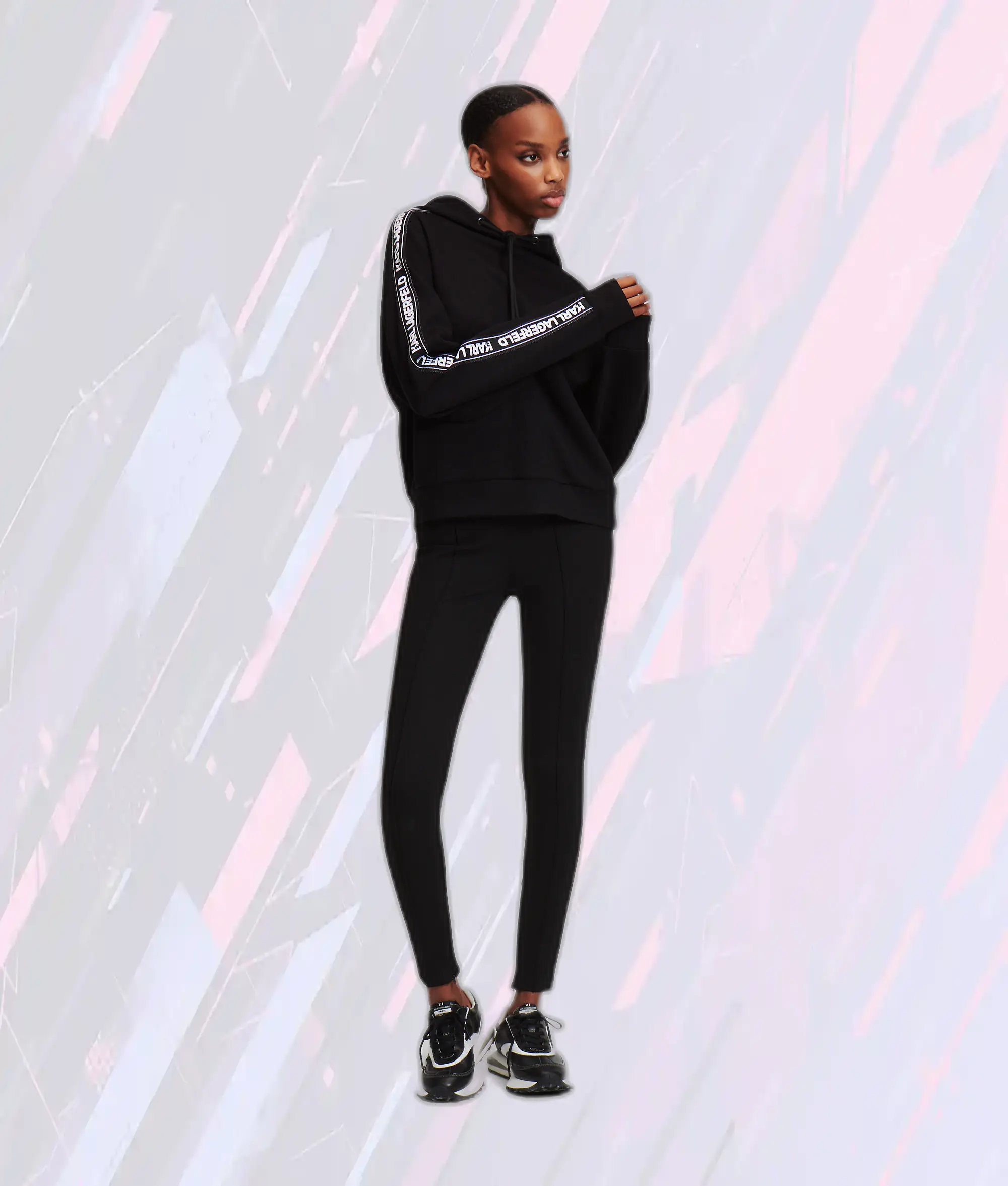 Sweat à capuche Karl Lagerfeld avec logo Karl et bande contrastée - Noir