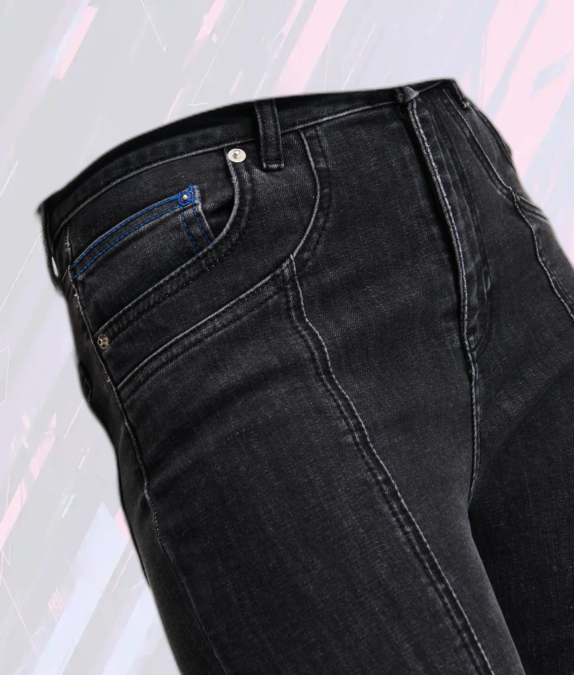 Karl Lagerfeld Jean Slim Noir Délavé à Pierres Haute Taille avec Ourlet Asymétrique