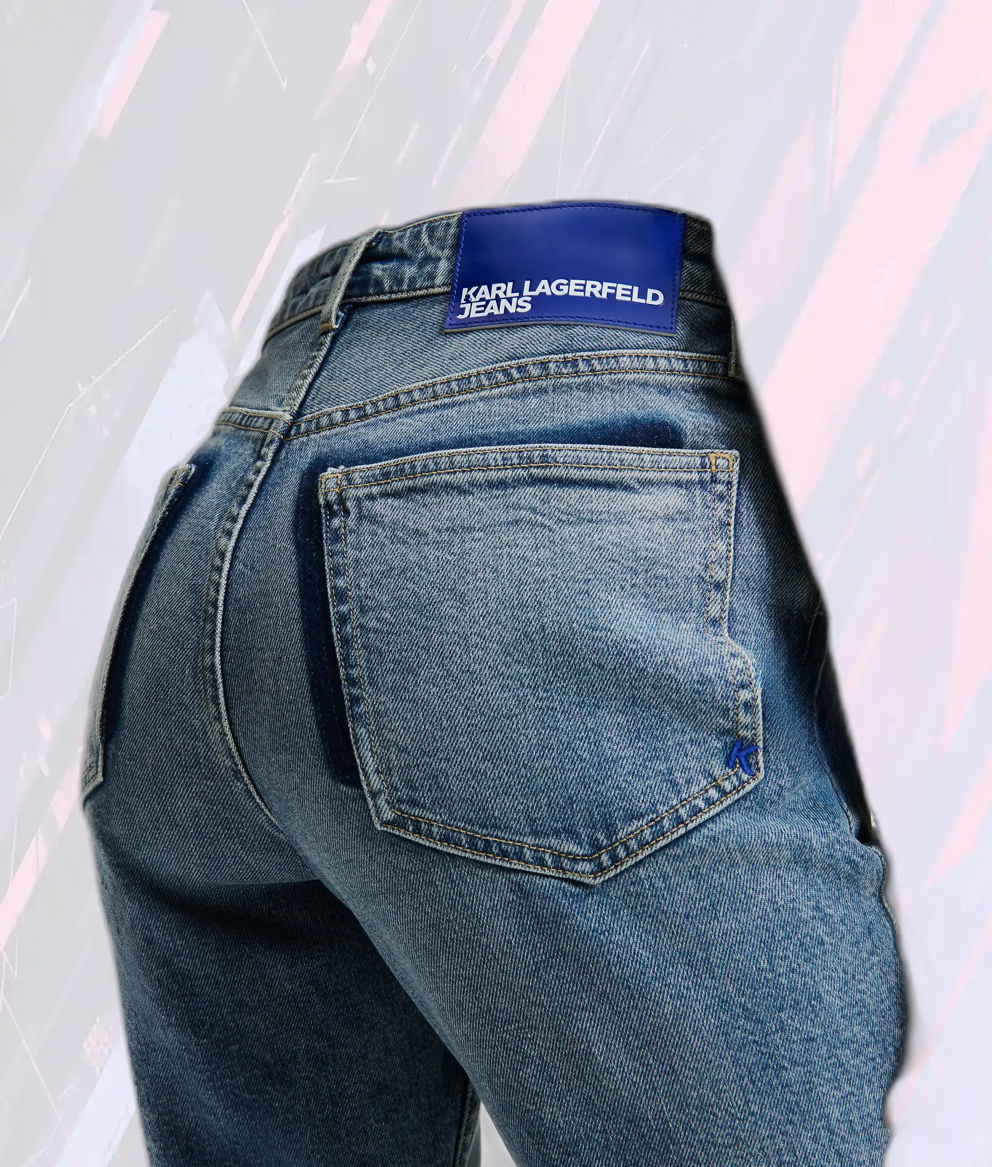 Karl Lagerfeld Jean Élégant Taille Haute Coupe Fuselée - Bleu Moyen Délavé Effet Vintage