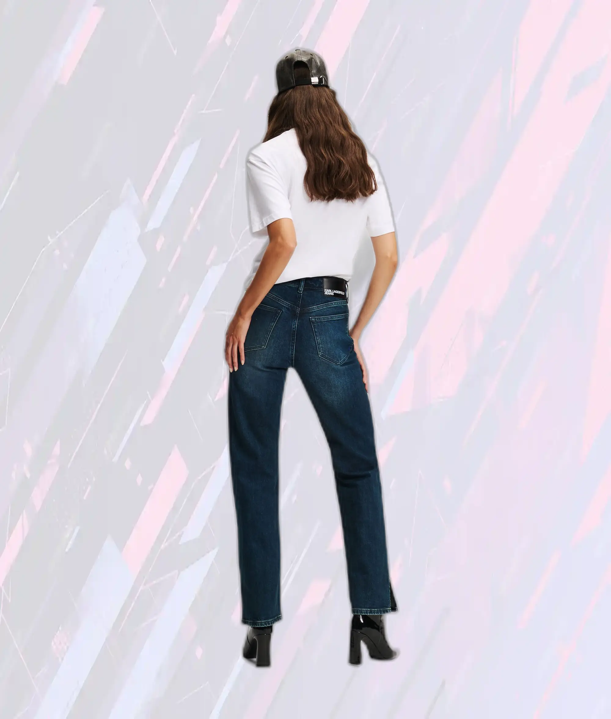 Karl Lagerfeld Jeans Droit Taille Haute Ourlet Déchiré - Bleu-Vert Klj