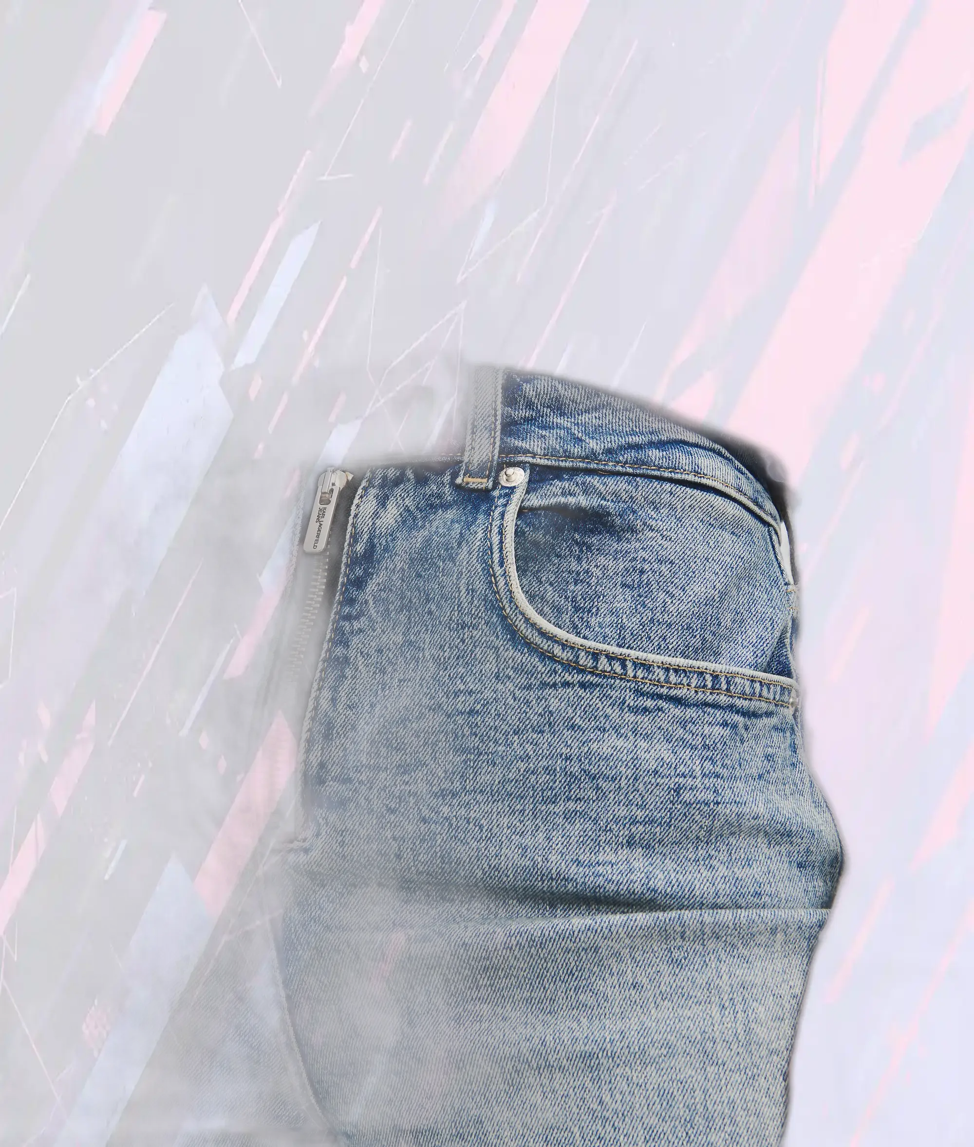 Jean droit vintage Karl Lagerfeld - Haute taille bleu clair avec fermeture éclair modèle Klj