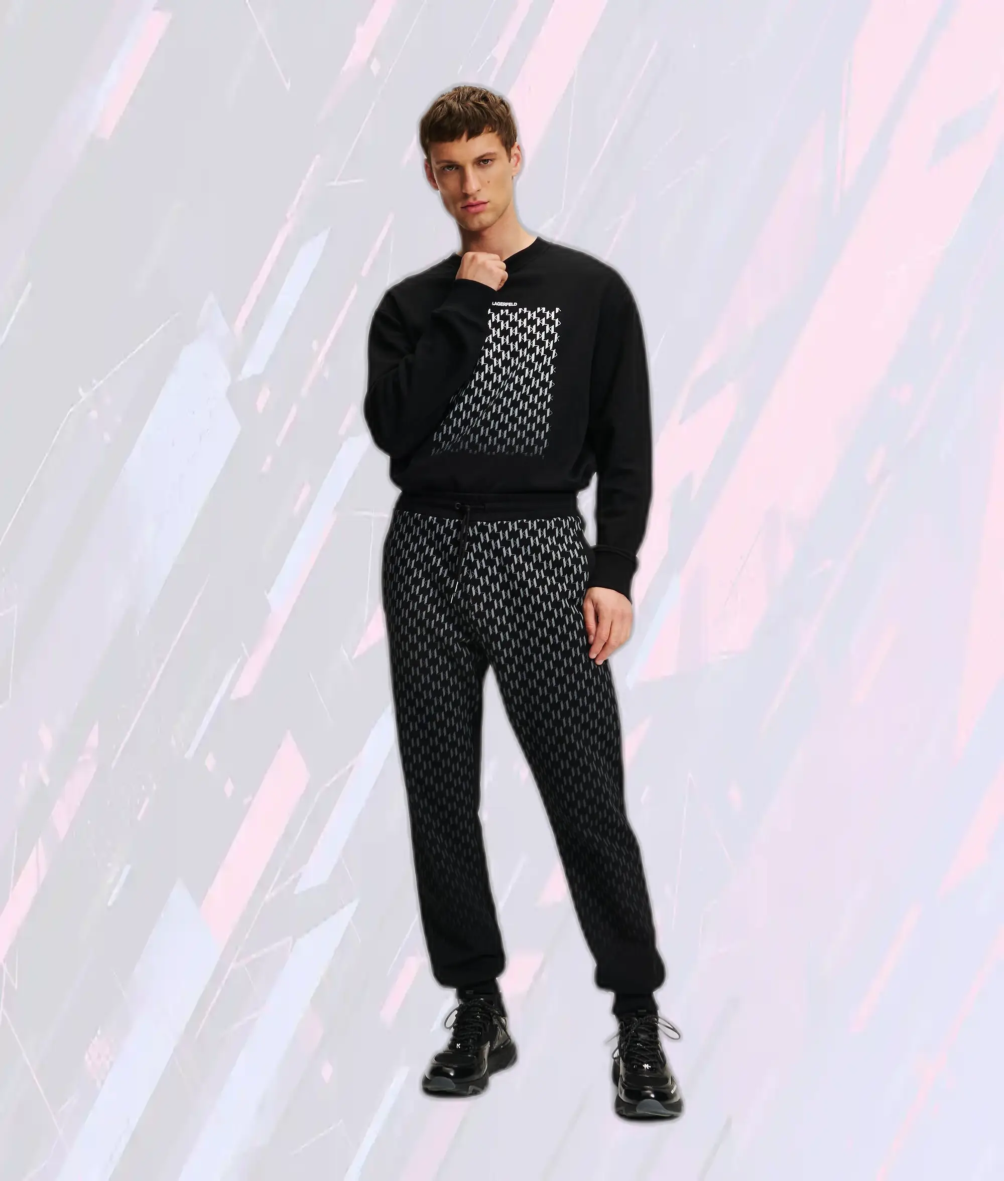 Karl Lagerfeld Pantalon de Jogging Noir à Motif Monogramme Dégradé