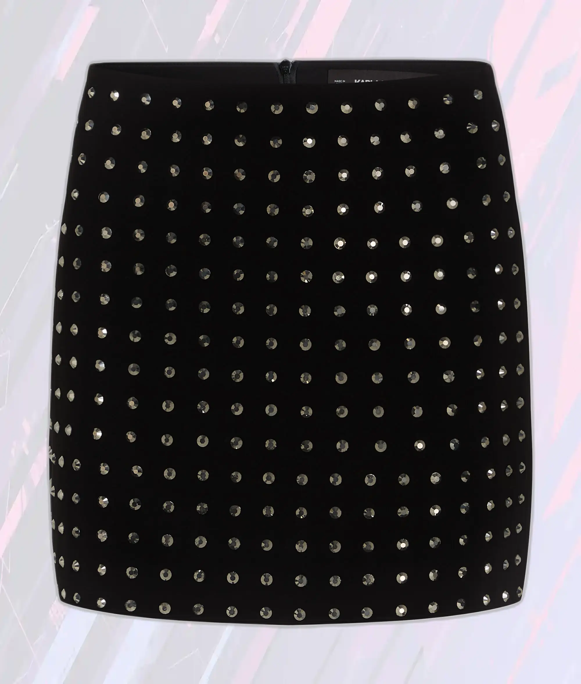 Jupe courte Karl Lagerfeld noir ébène avec incrustations de strass étincelants
