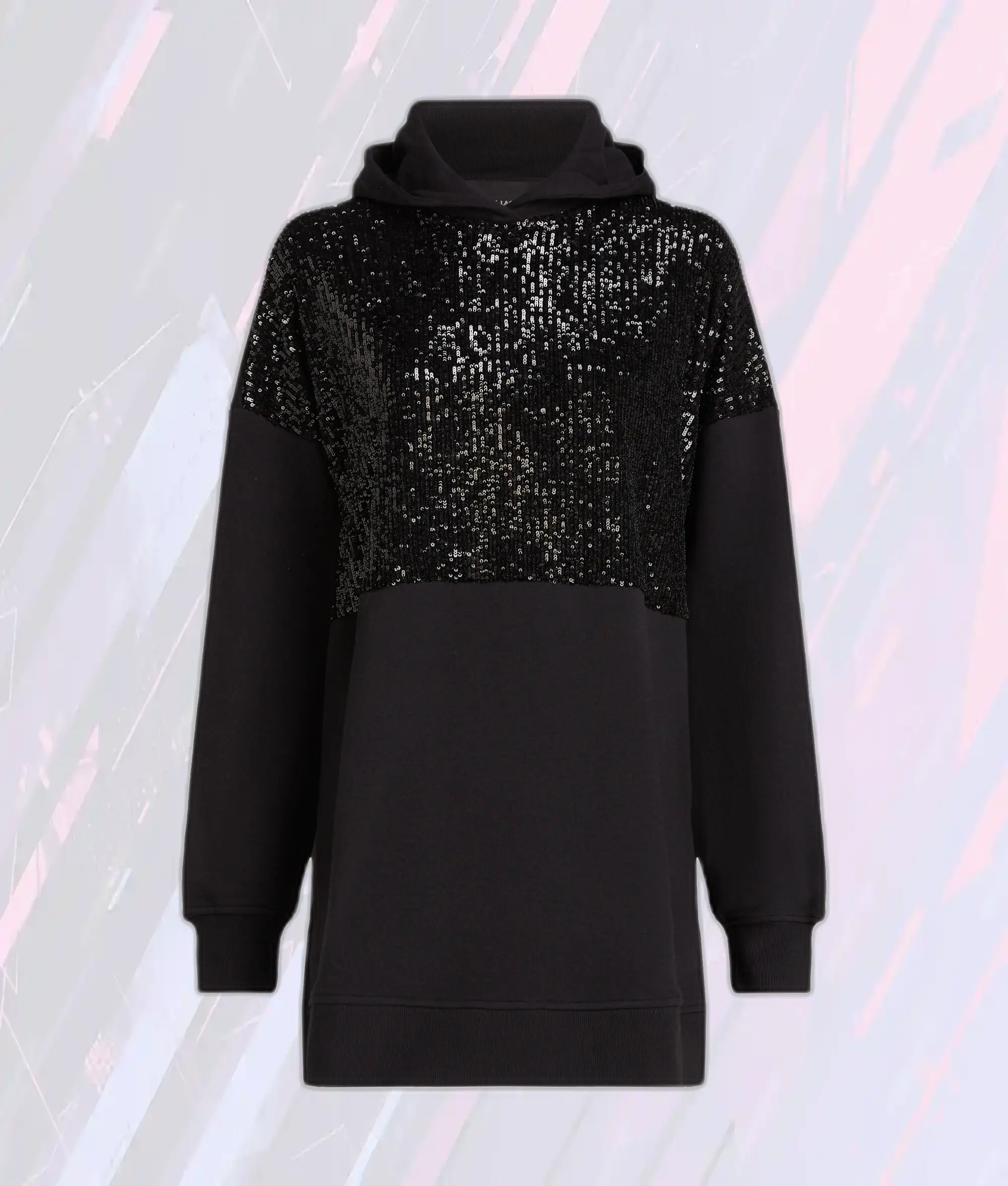Pull capuche noir brillant avec paillettes - Collection Karl Lagerfeld Premium