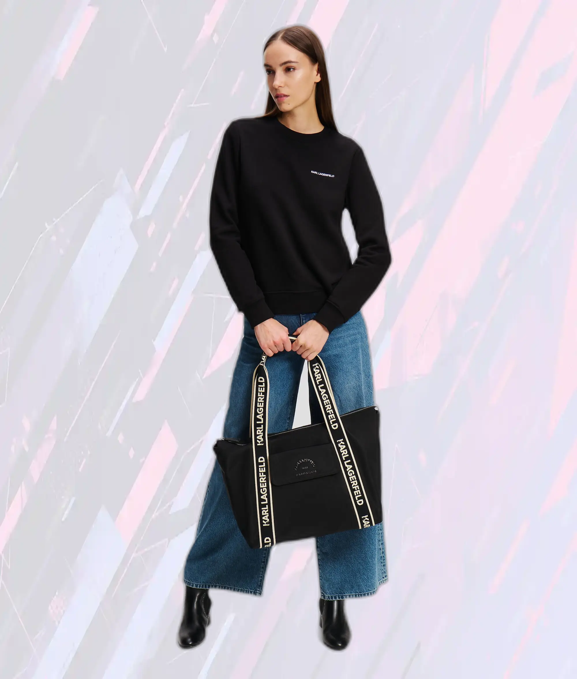 Grand Sac Fourreau Karl Lagerfeld en Toile Noire avec Accents Métalliques - Collection Saint-Guillaume