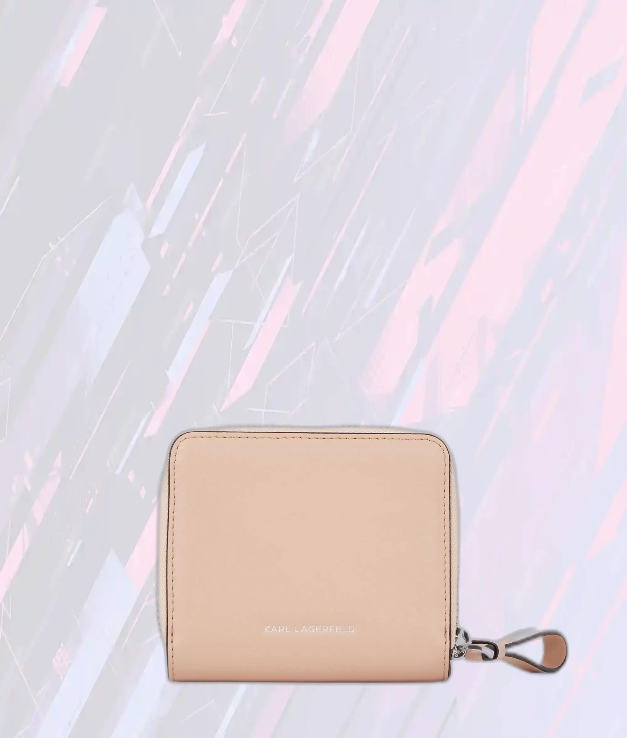 Portefeuille Double Pliant Karl Lagerfeld - Motif Cerclé K et Teinte Rosé Antique - Modèle Medium en Cuir Souple - Édition Exclusive