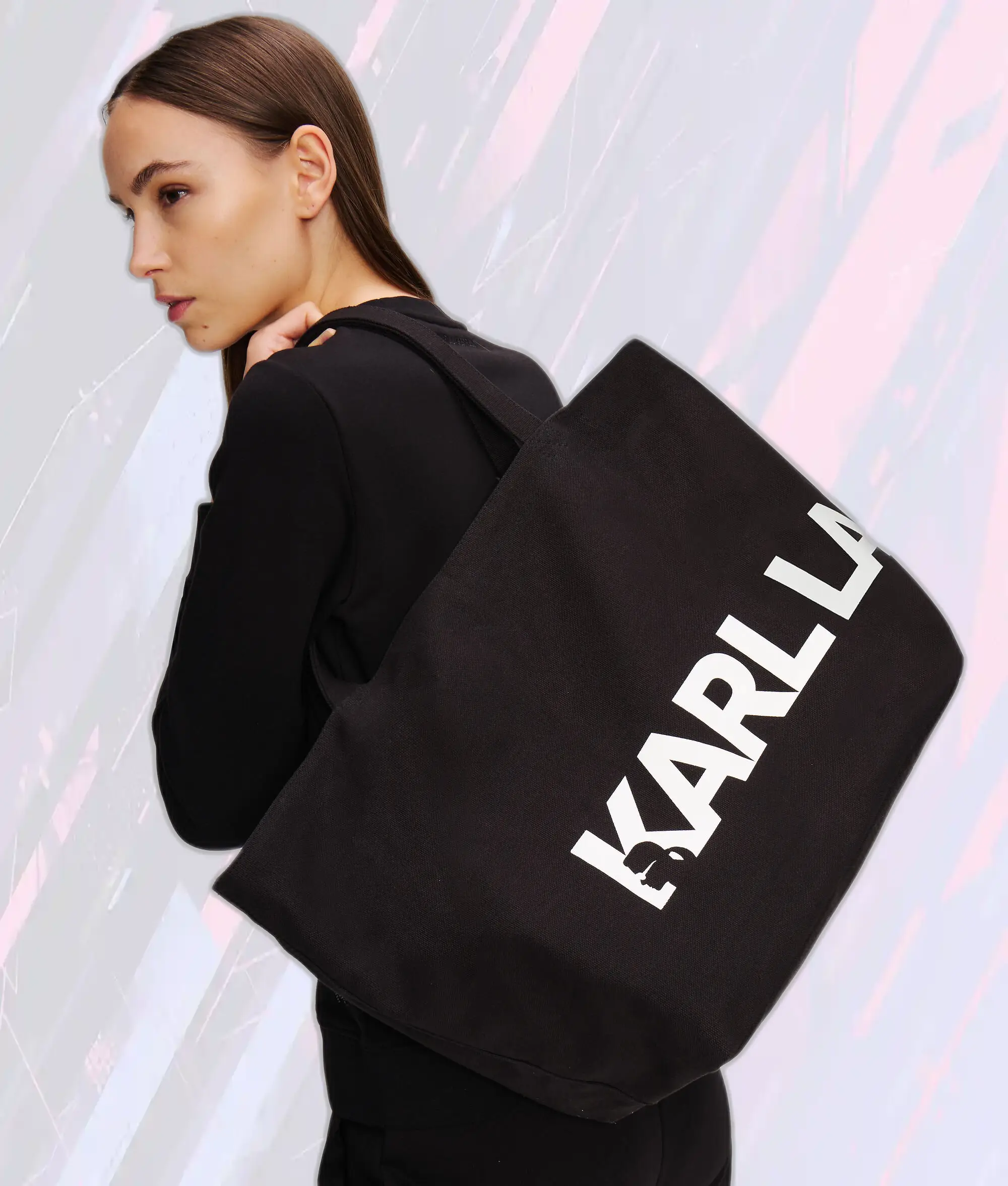 Karl Lagerfeld Essentiels - Sac Shopping Logo Grande Taille Noir & Blanc