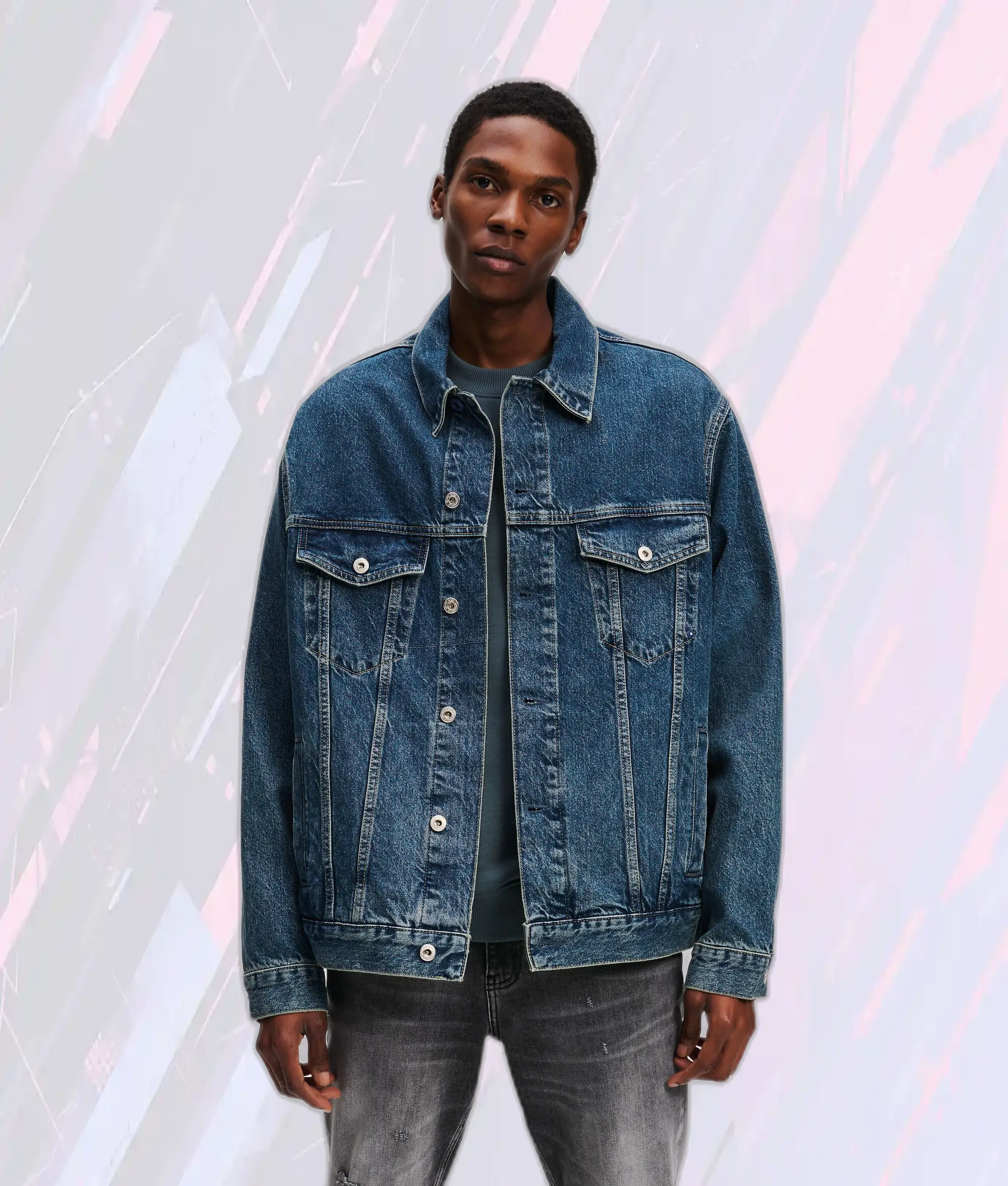 Karl Lagerfeld Veste en Jean Délavé Bleu Visuel - Coupe Détendue avec Monogramme KLJ