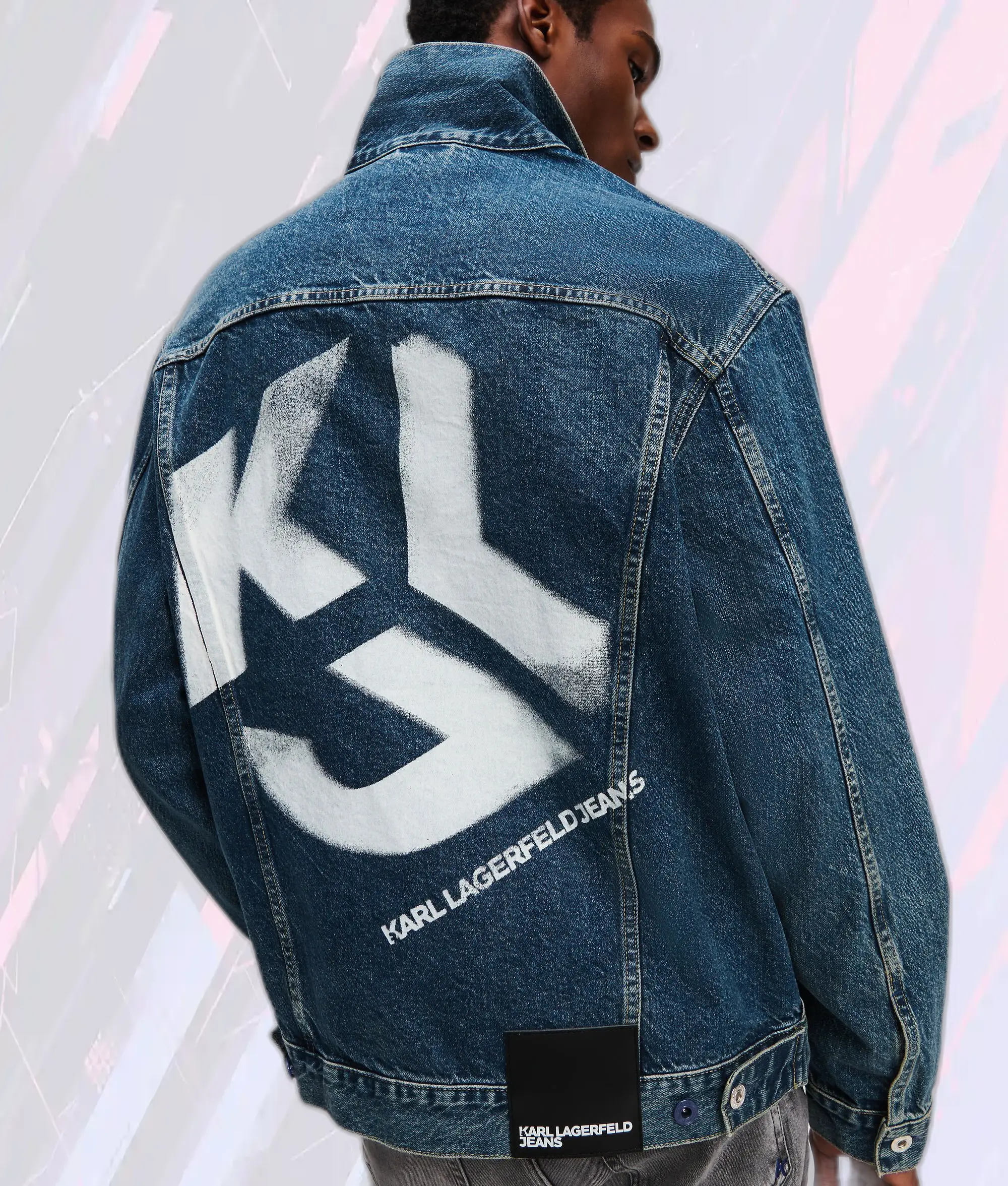 Karl Lagerfeld Veste en Jean Délavé Bleu Visuel - Coupe Détendue avec Monogramme KLJ