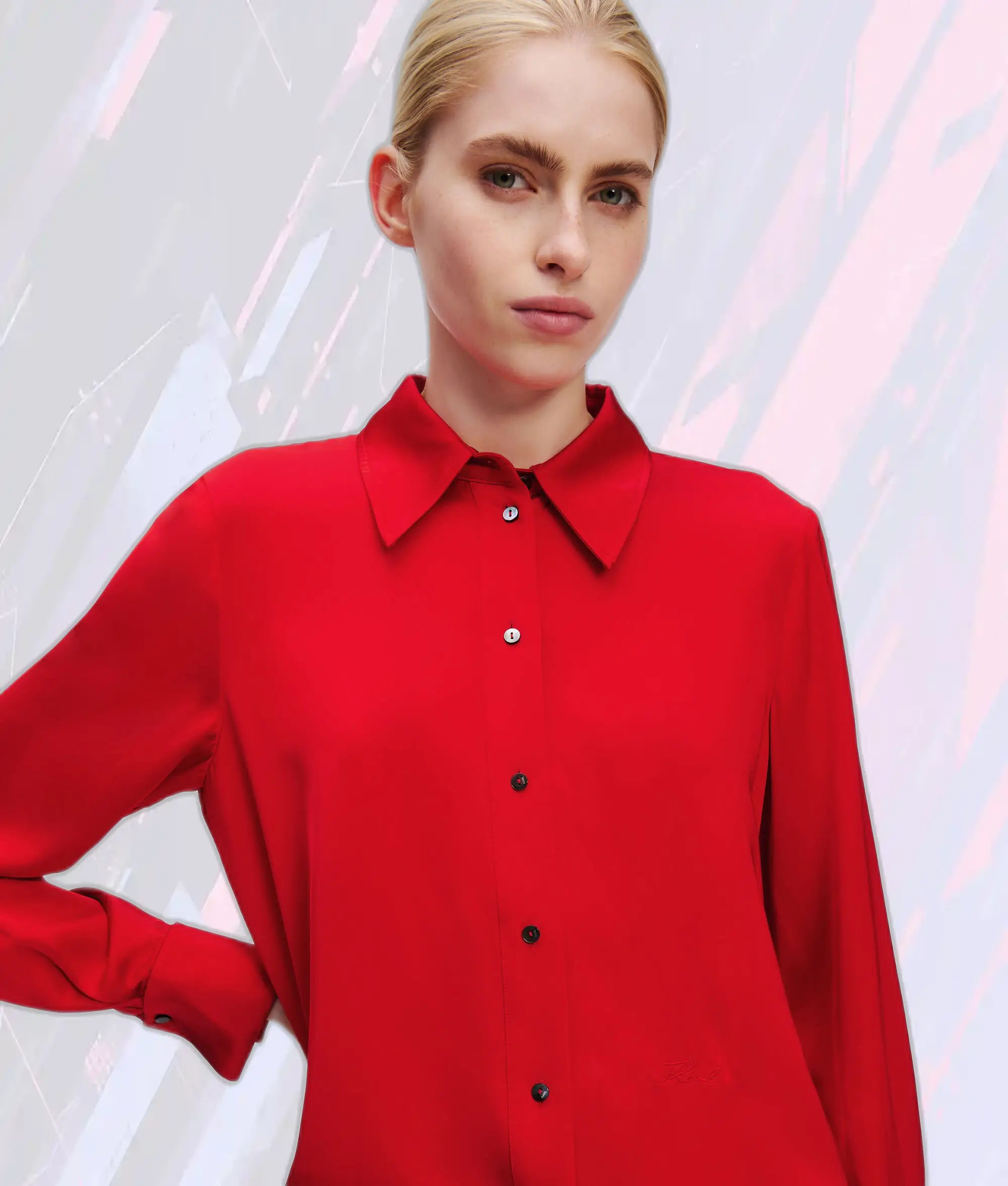 Karl-Lagerfeld Chemise Élégante Rouge Sport - Style Automne-Hiver à Boutons Premium