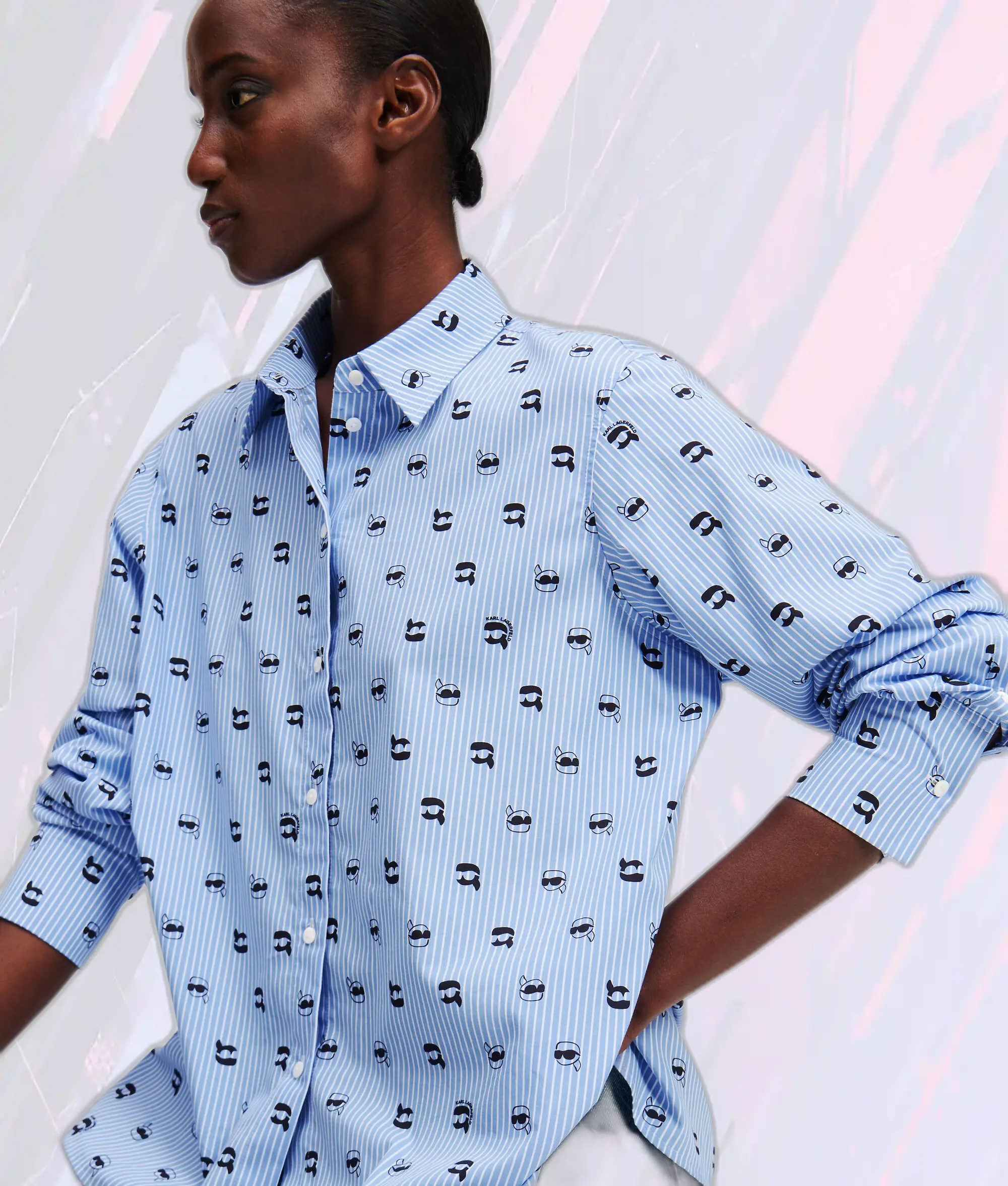 Chemise Karl Lagerfeld Édition Exclusive à Rayures Bleu Kentucky - Design Ikon & Imprimé Panoramique