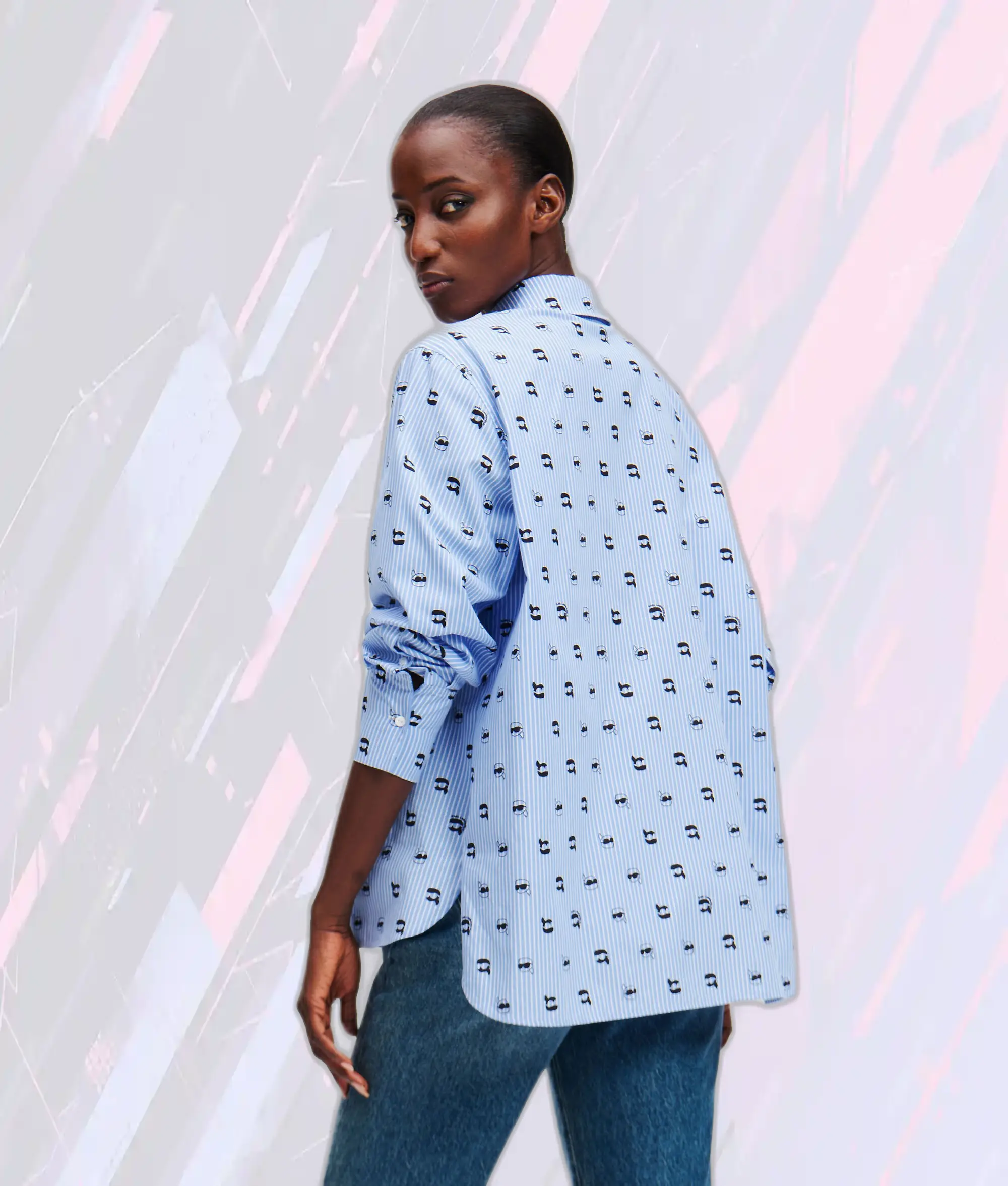 Chemise Karl Lagerfeld Édition Exclusive à Rayures Bleu Kentucky - Design Ikon & Imprimé Panoramique