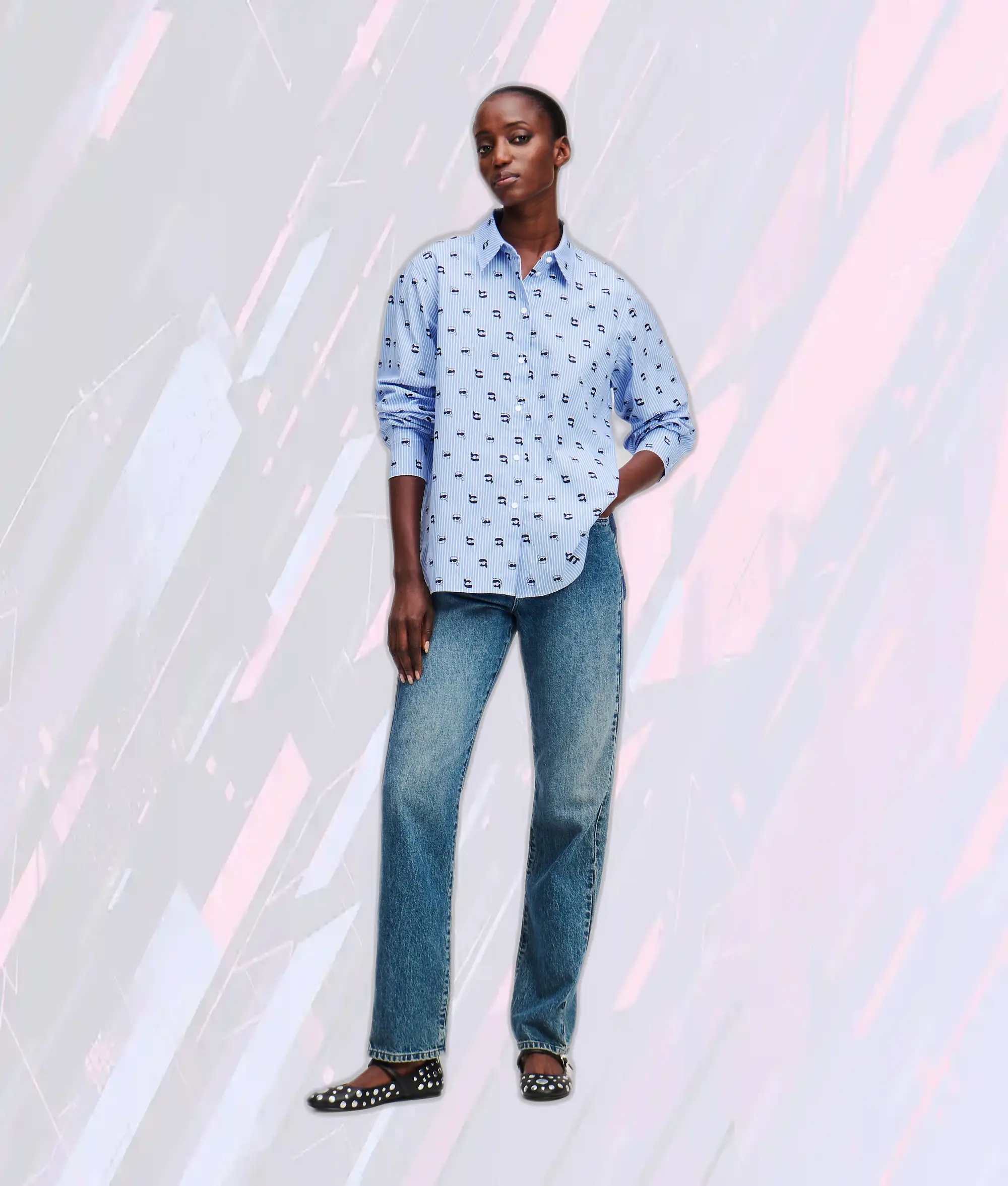 Chemise Karl Lagerfeld Édition Exclusive à Rayures Bleu Kentucky - Design Ikon & Imprimé Panoramique