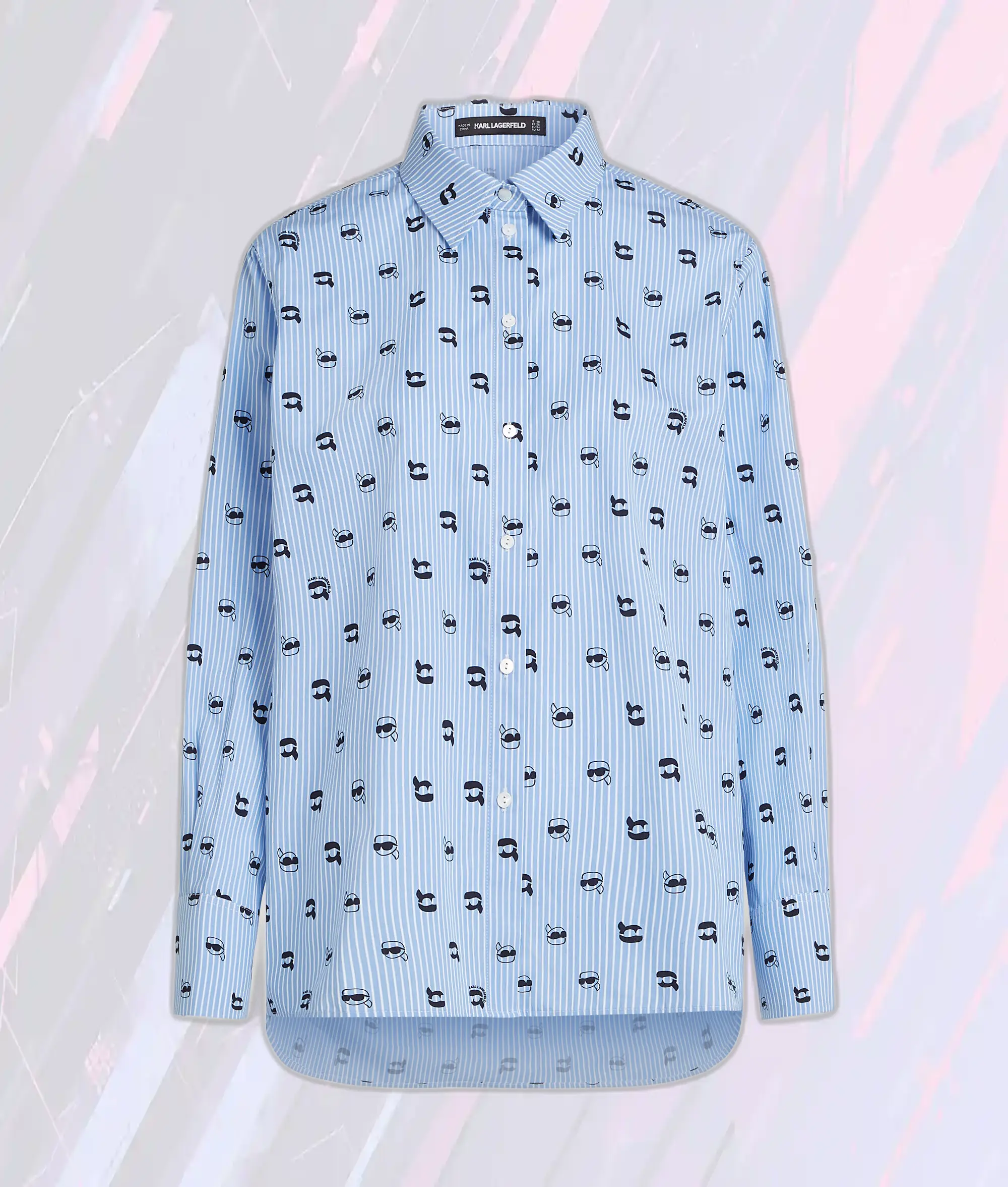 Chemise Karl Lagerfeld Édition Exclusive à Rayures Bleu Kentucky - Design Ikon & Imprimé Panoramique