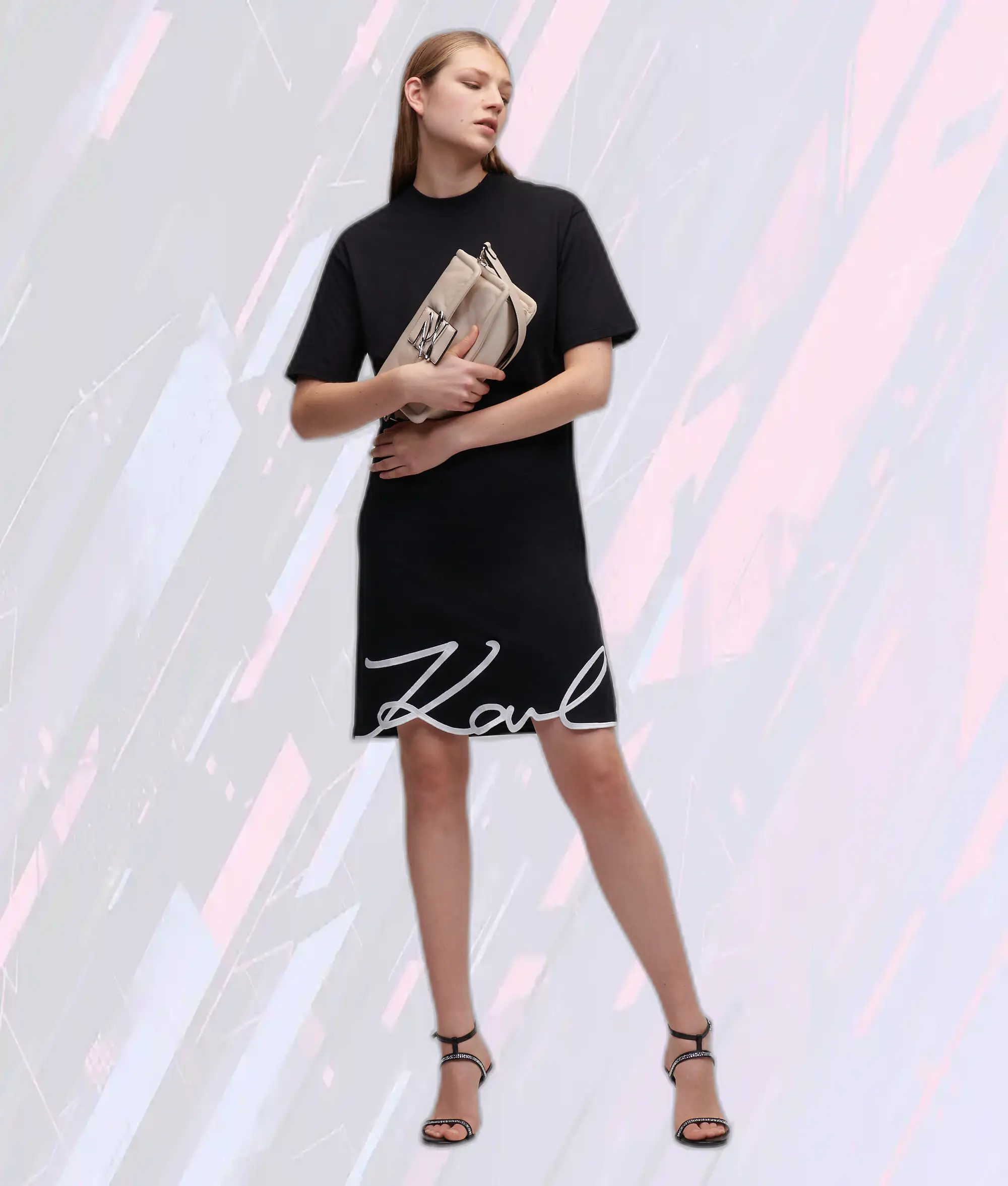 Robe T-shirt noire élégante Karl Lagerfeld avec ourlet signature