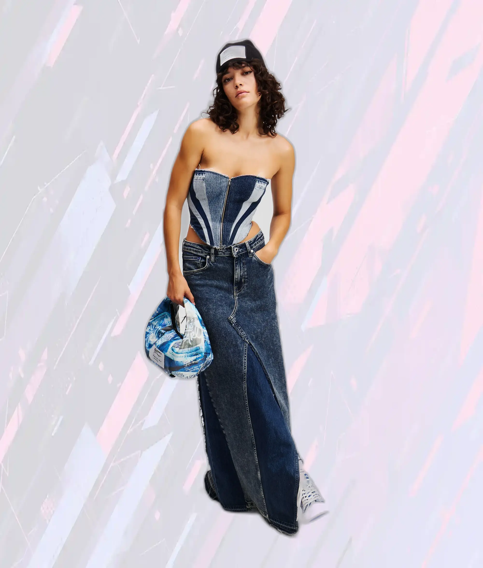 Bustier Denim Patchwork Bleu Ciel Édition Limitée Karl Lagerfeld x Atelier Réservé