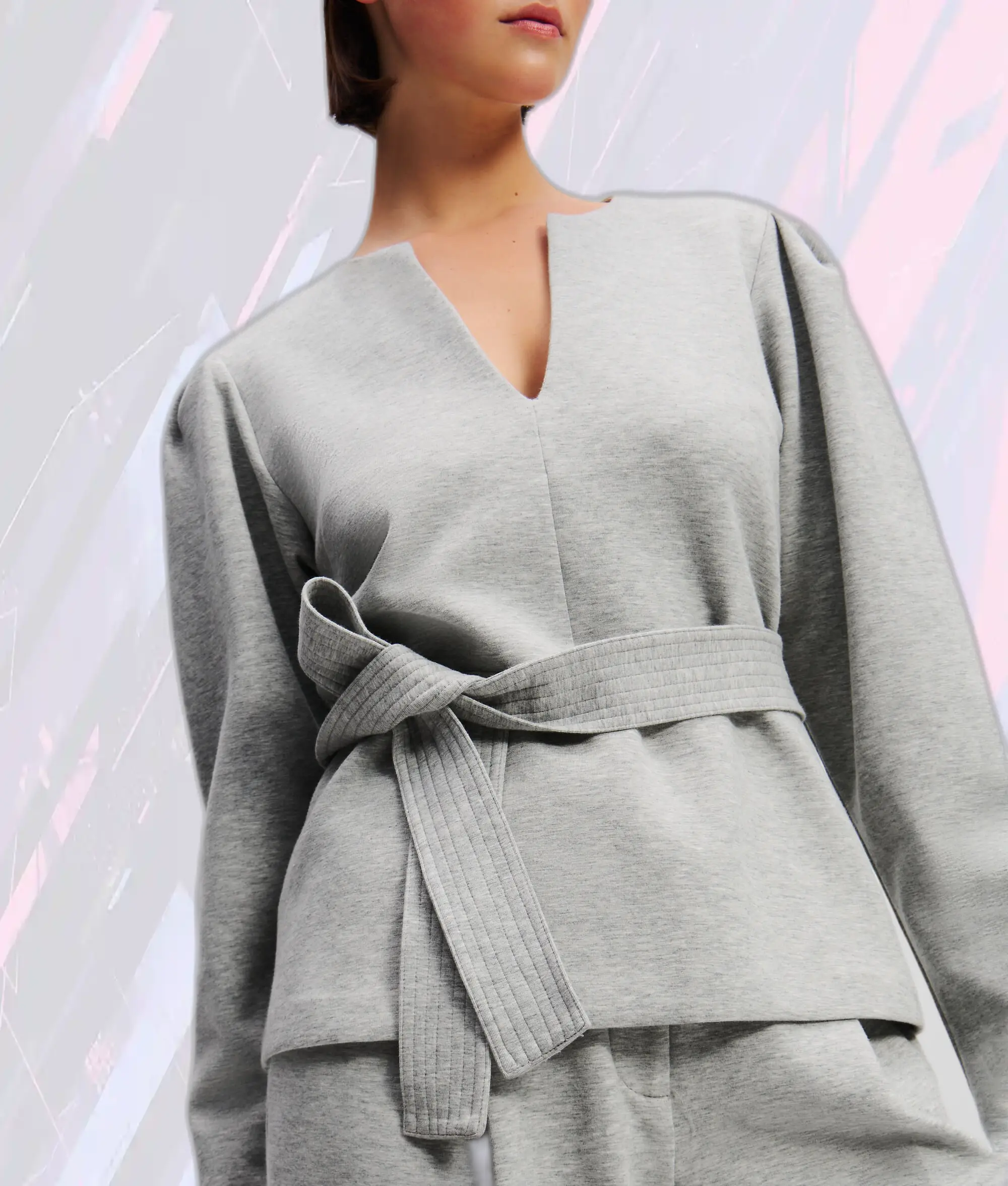 Pull Molletonné Col en V Karl Lagerfeld - Jersey Double Épaisseur Gris Nuancé Mélangé