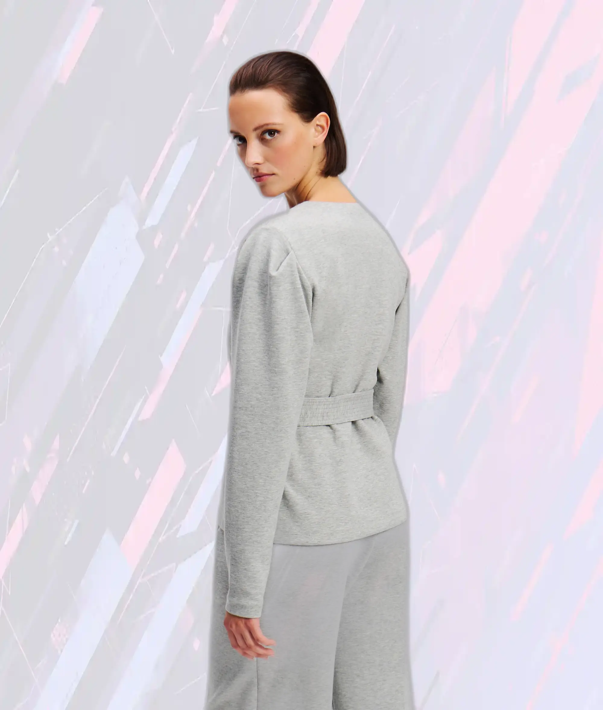 Pull Molletonné Col en V Karl Lagerfeld - Jersey Double Épaisseur Gris Nuancé Mélangé