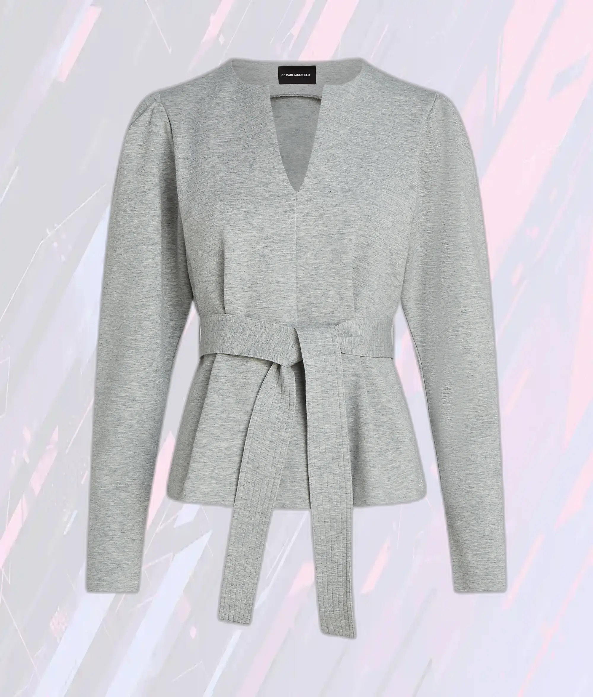 Pull Molletonné Col en V Karl Lagerfeld - Jersey Double Épaisseur Gris Nuancé Mélangé