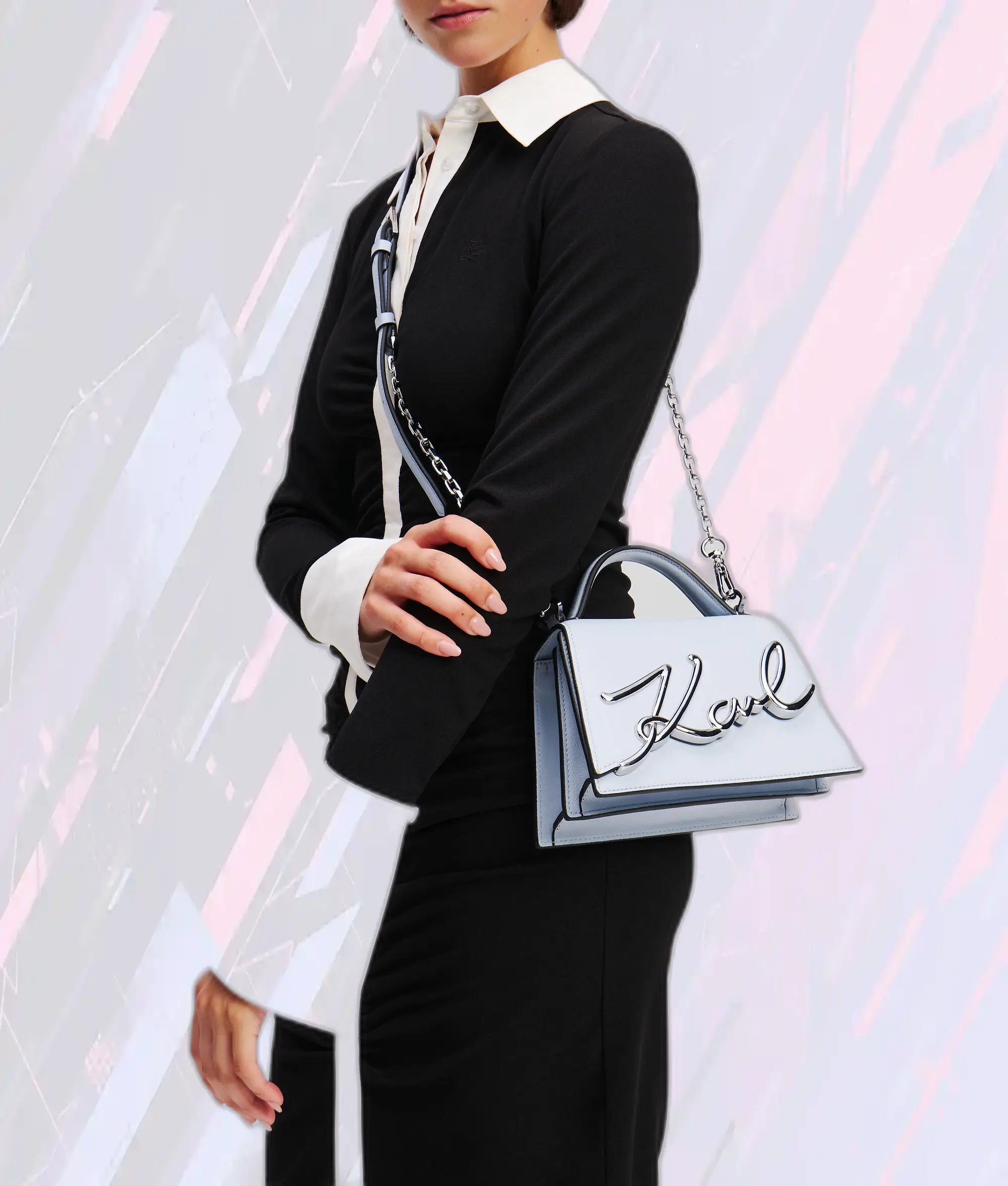 Sac Bandoulière Compact Signature Karl Lagerfeld en Cuir Bleu Kentucky Élégant