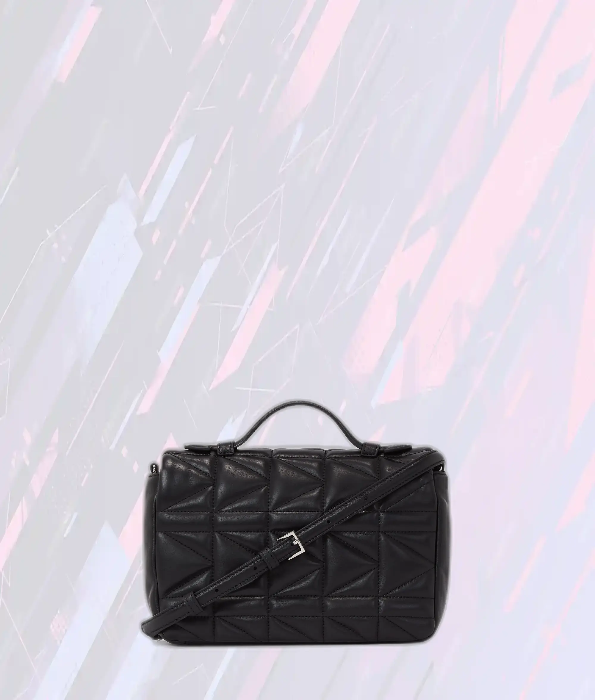 Sac Karl Lagerfeld Noir Nickelé à Bandoulière avec Poignette Supérieure et Motif Matelassé K/Kuilt