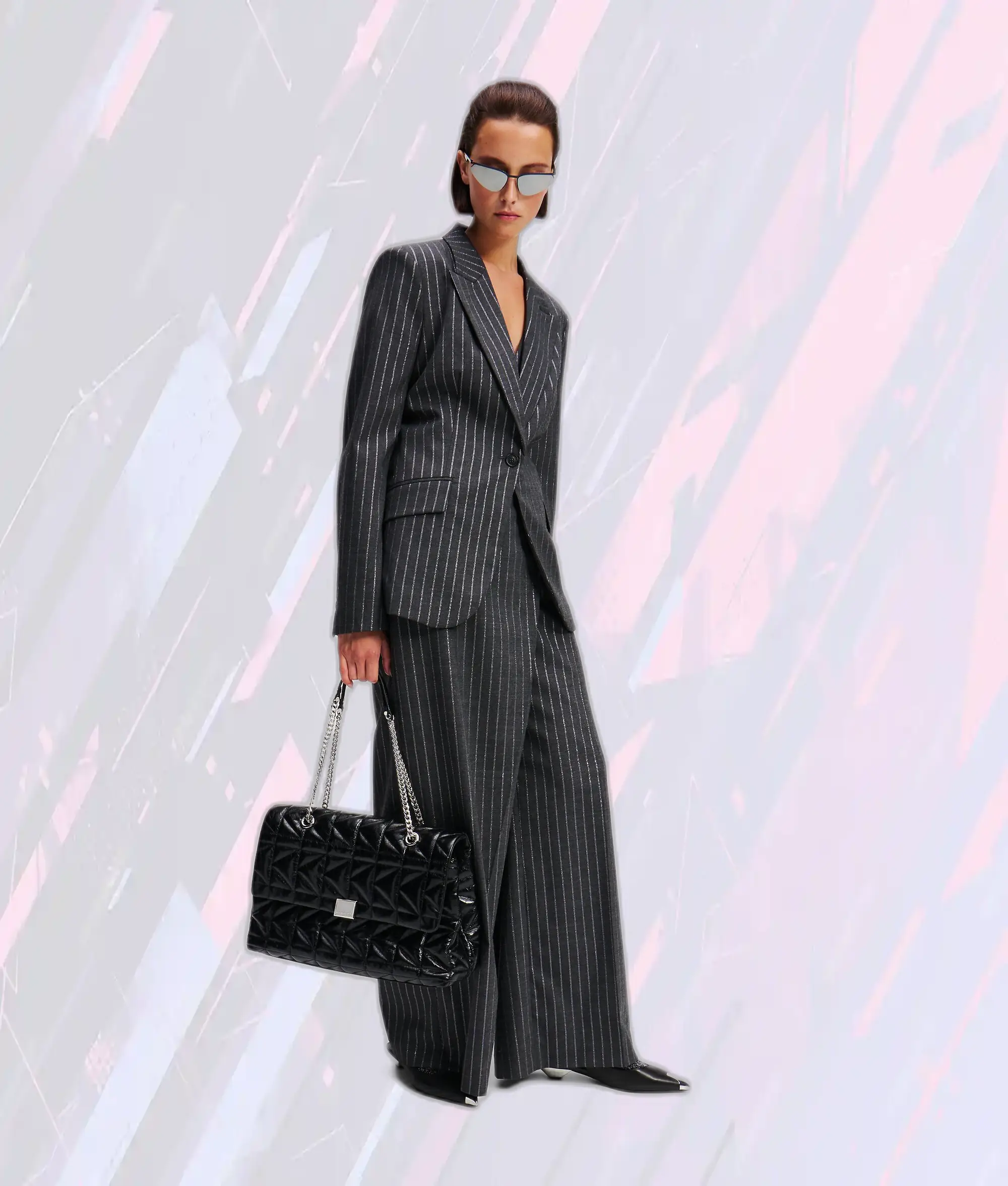 Sac Bandoulière Grand Format Noir Matelassé Brillant Karl Lagerfeld