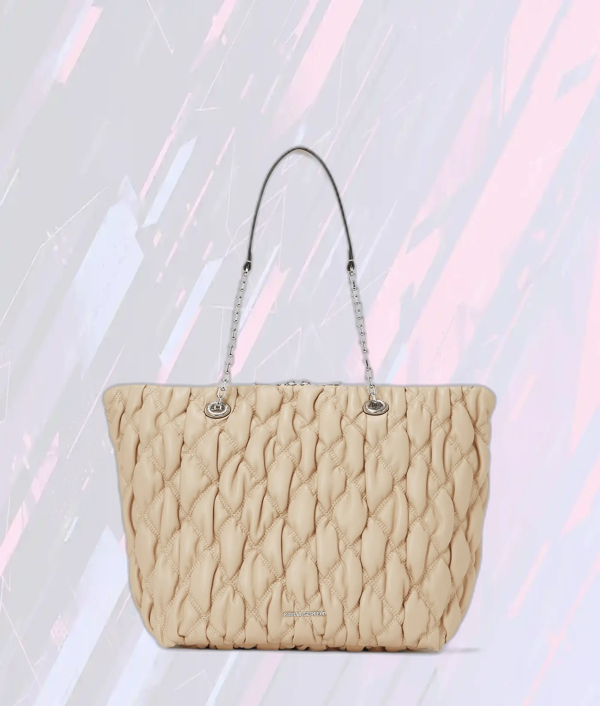 Karl Lagerfeld Sac Cabas Élégant en Tissu Trench Beige Sable avec Logo Signature K et Détails Matelassés Luxe