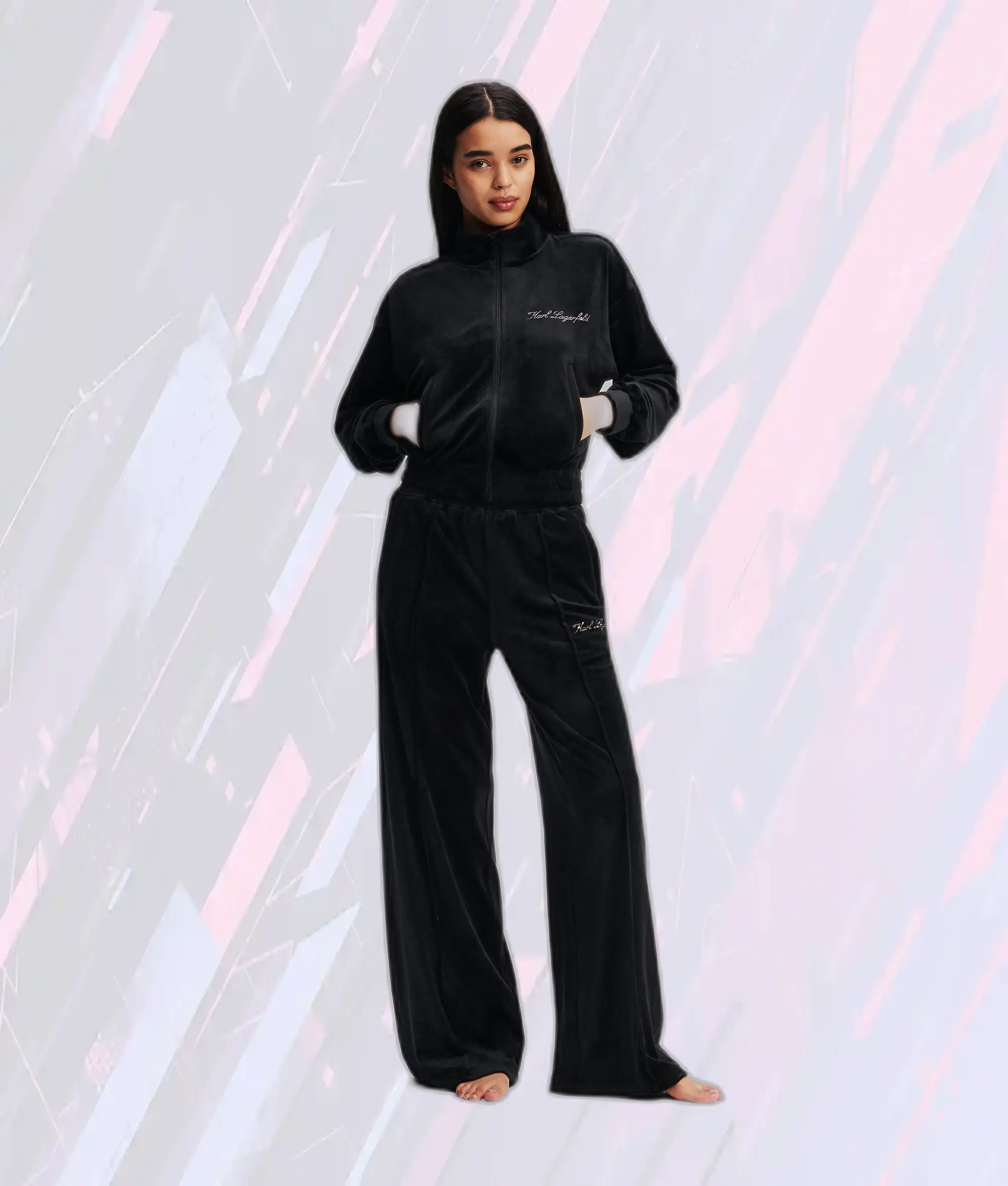 Sweat Capuche Zip en Velours Noir Karl Lagerfeld - Collection Hotel Karl Premium