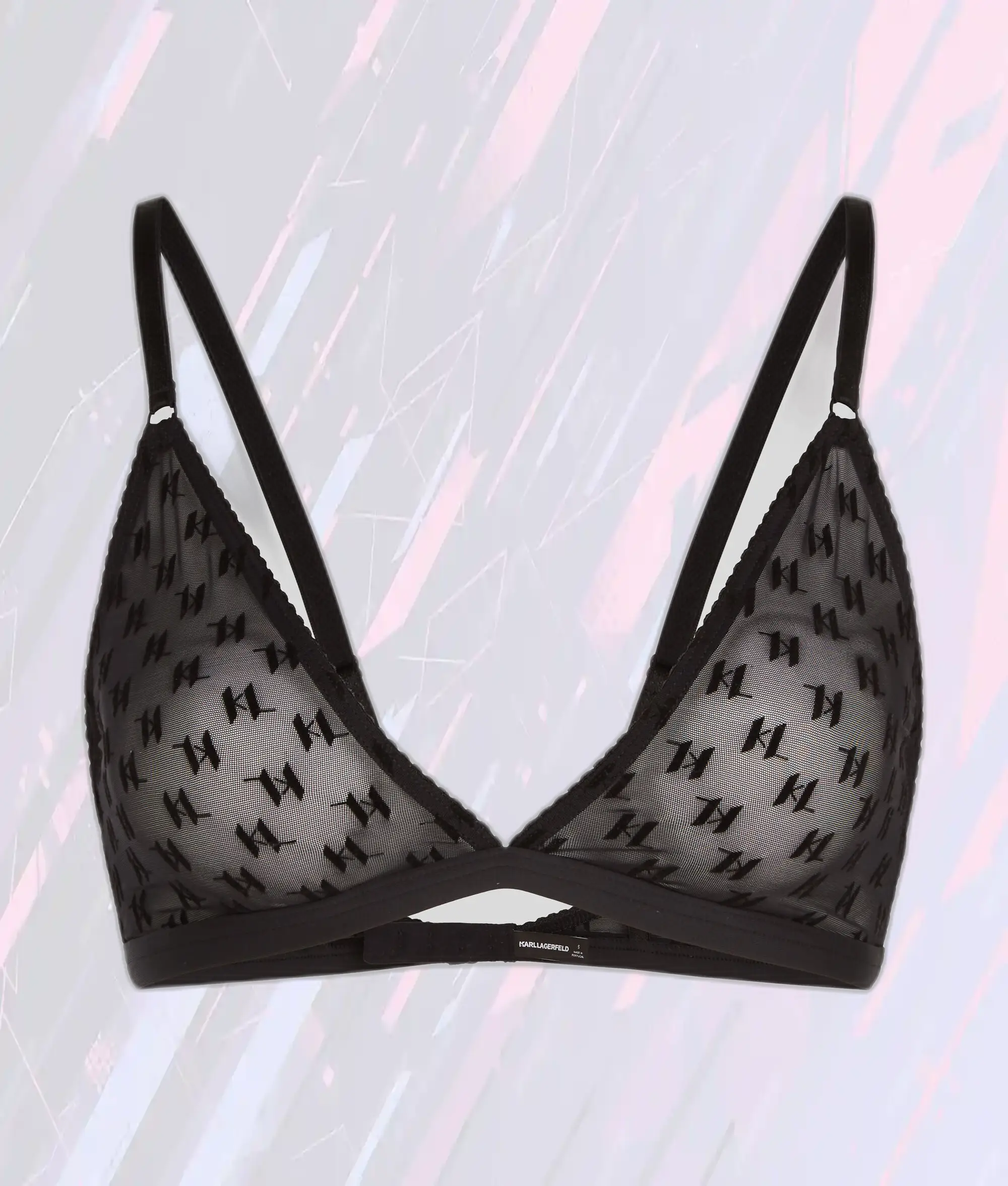Soutien-gorge Triangle Noir Karl Lagerfeld avec Motif Monogramme et Structure Ajourée - Édition Exclusif