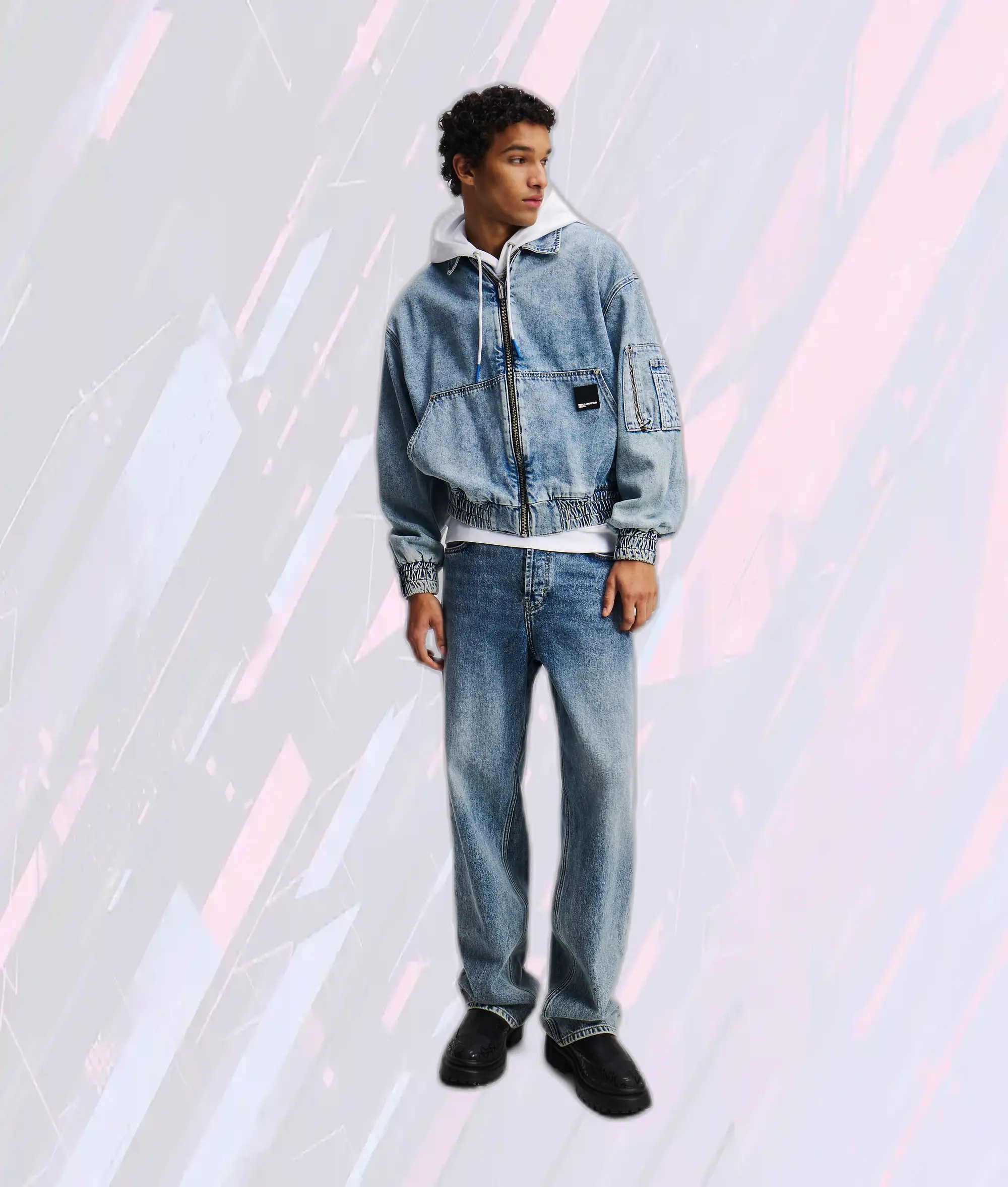 Karl Lagerfeld Paris - Pantalon Jean Décontracté en Bleu Minéral avec Détails Graphiques