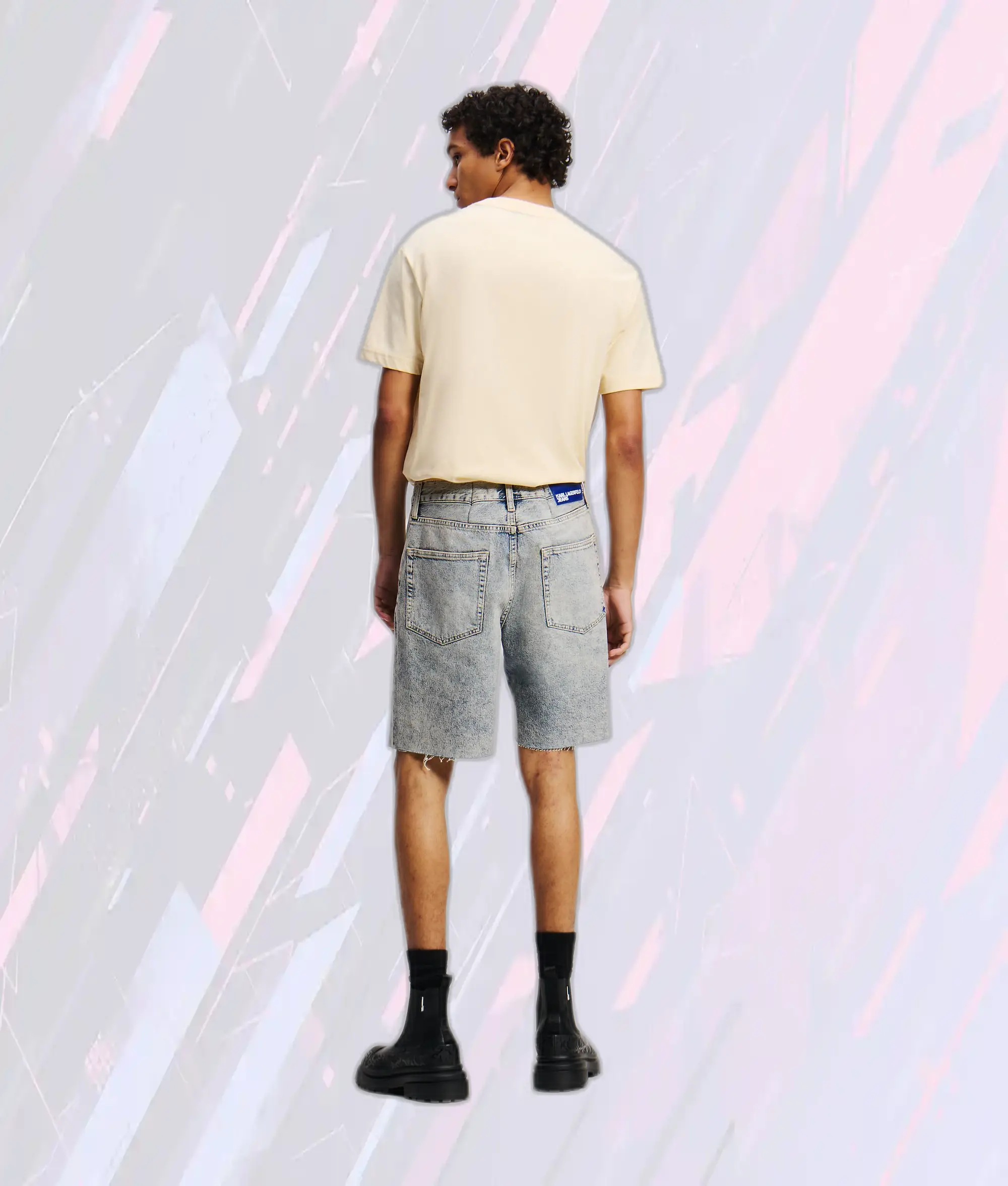 Short Décontracté Karl Lagerfeld Bleu Glacé Effets Usés