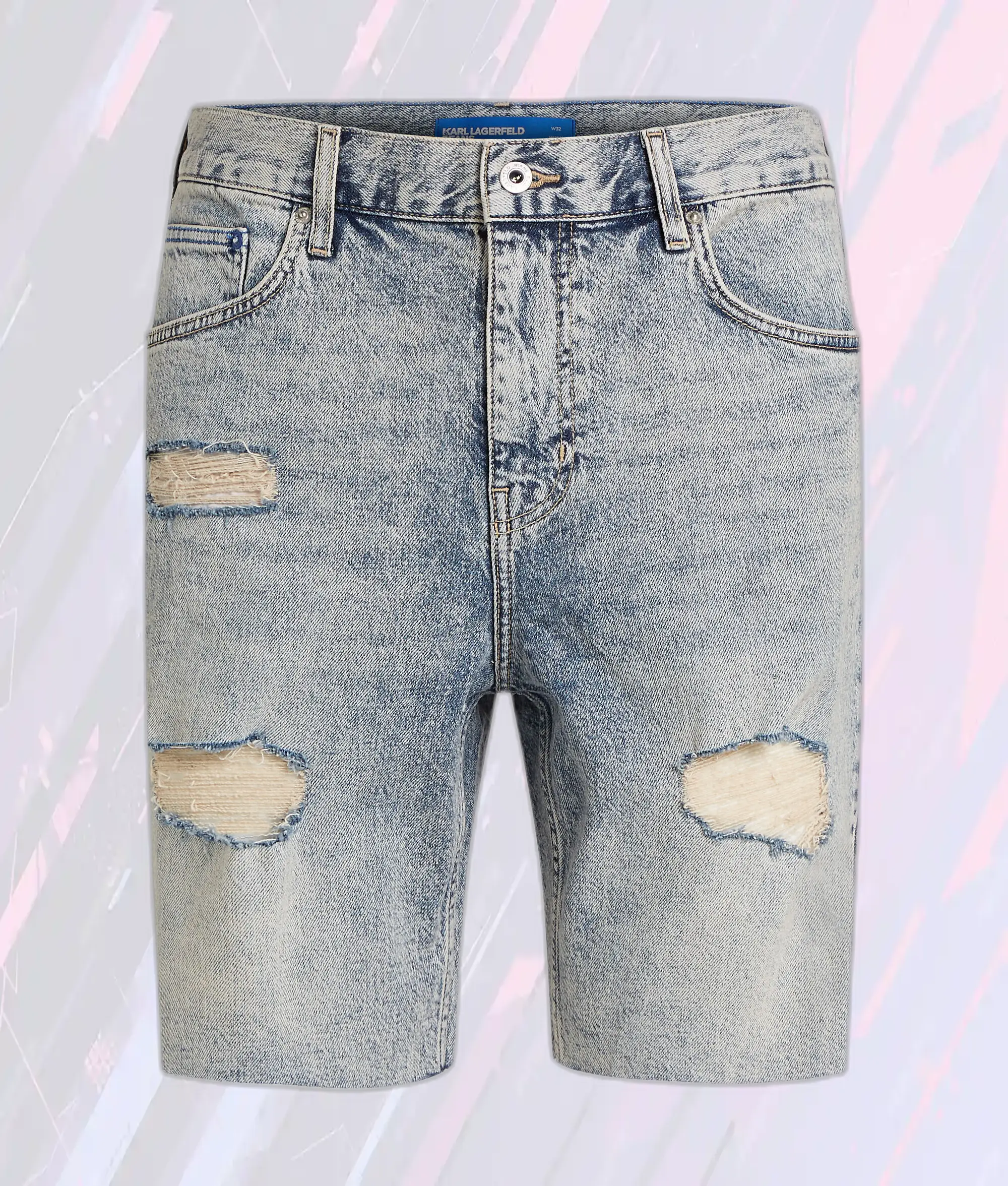 Short Décontracté Karl Lagerfeld Bleu Glacé Effets Usés