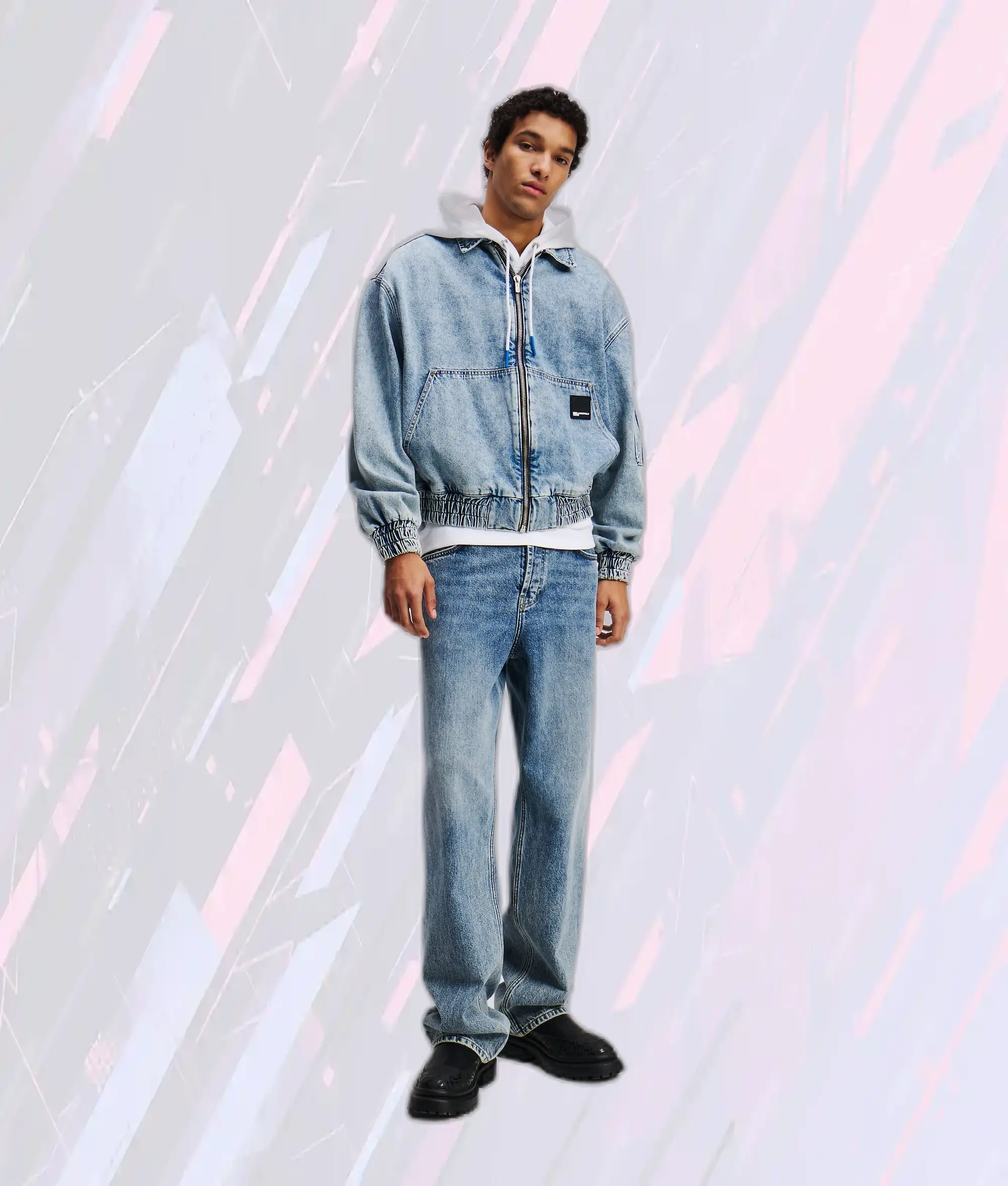 Blouson Bomber Denim Bleu Marbré Karl Lagerfeld - Édition Limitée Printemps-Été 2024