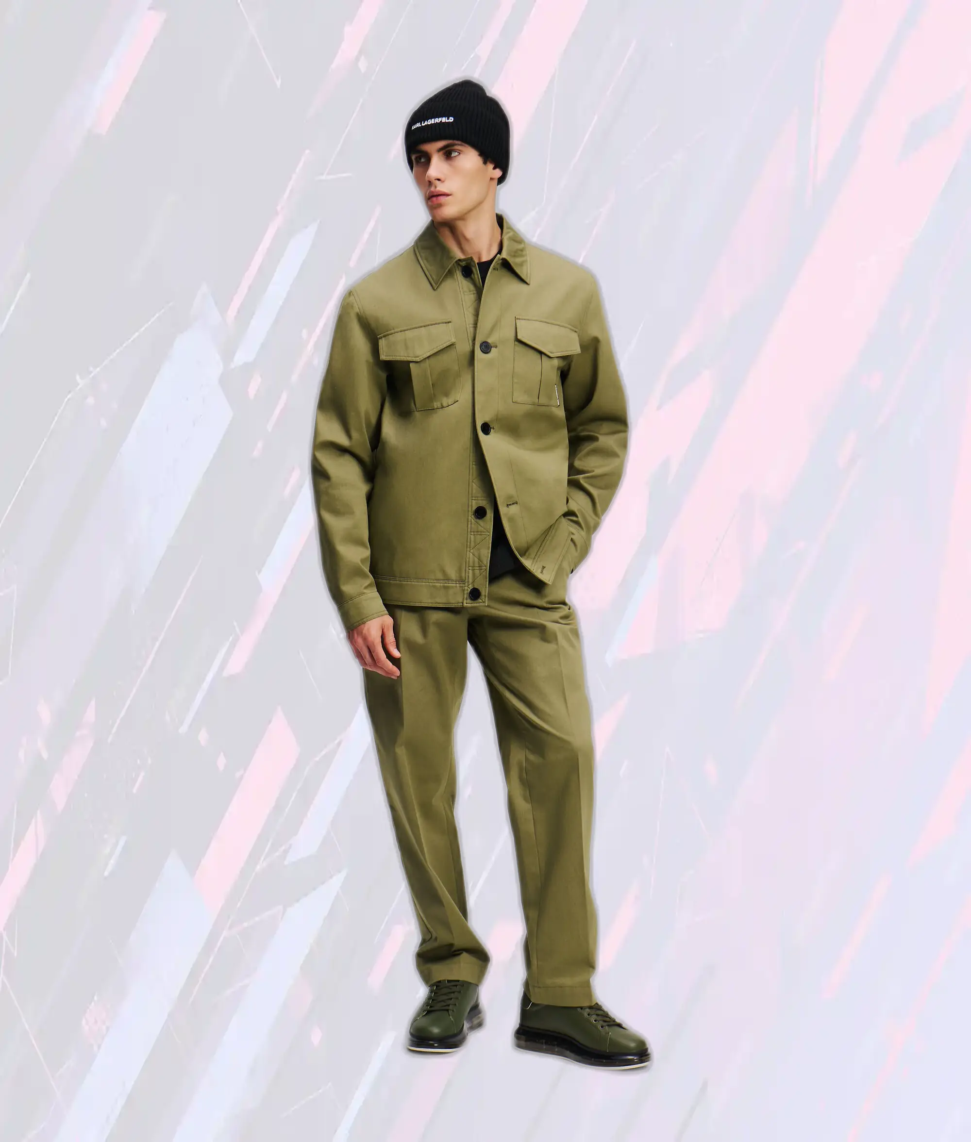 Veste Utilitaire Karl Lagerfeld Vert Cendré - Style Urbain Intemporel