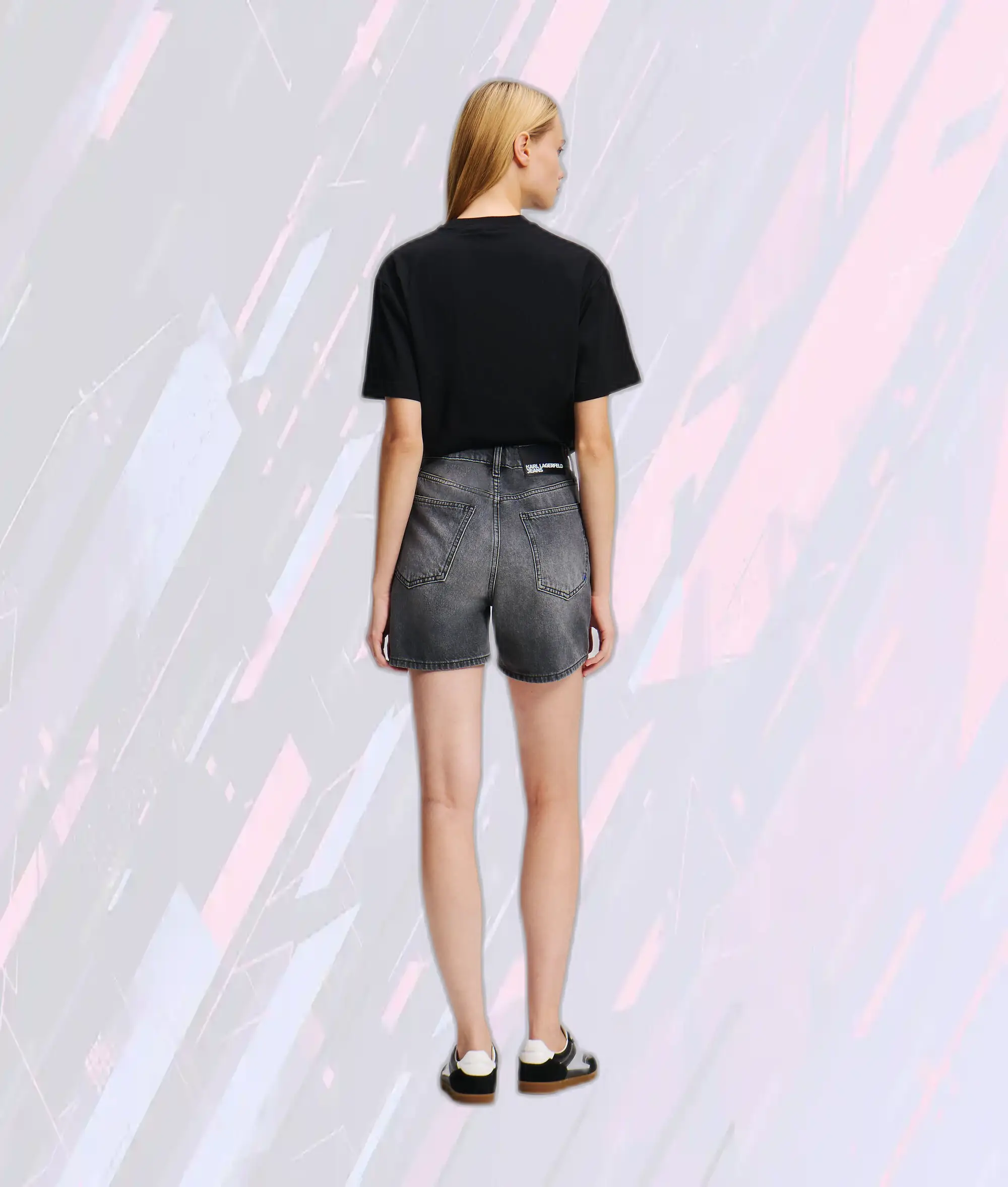 Bermuda Taille Haute en Jean Délavé Gris par Karl Lagerfeld