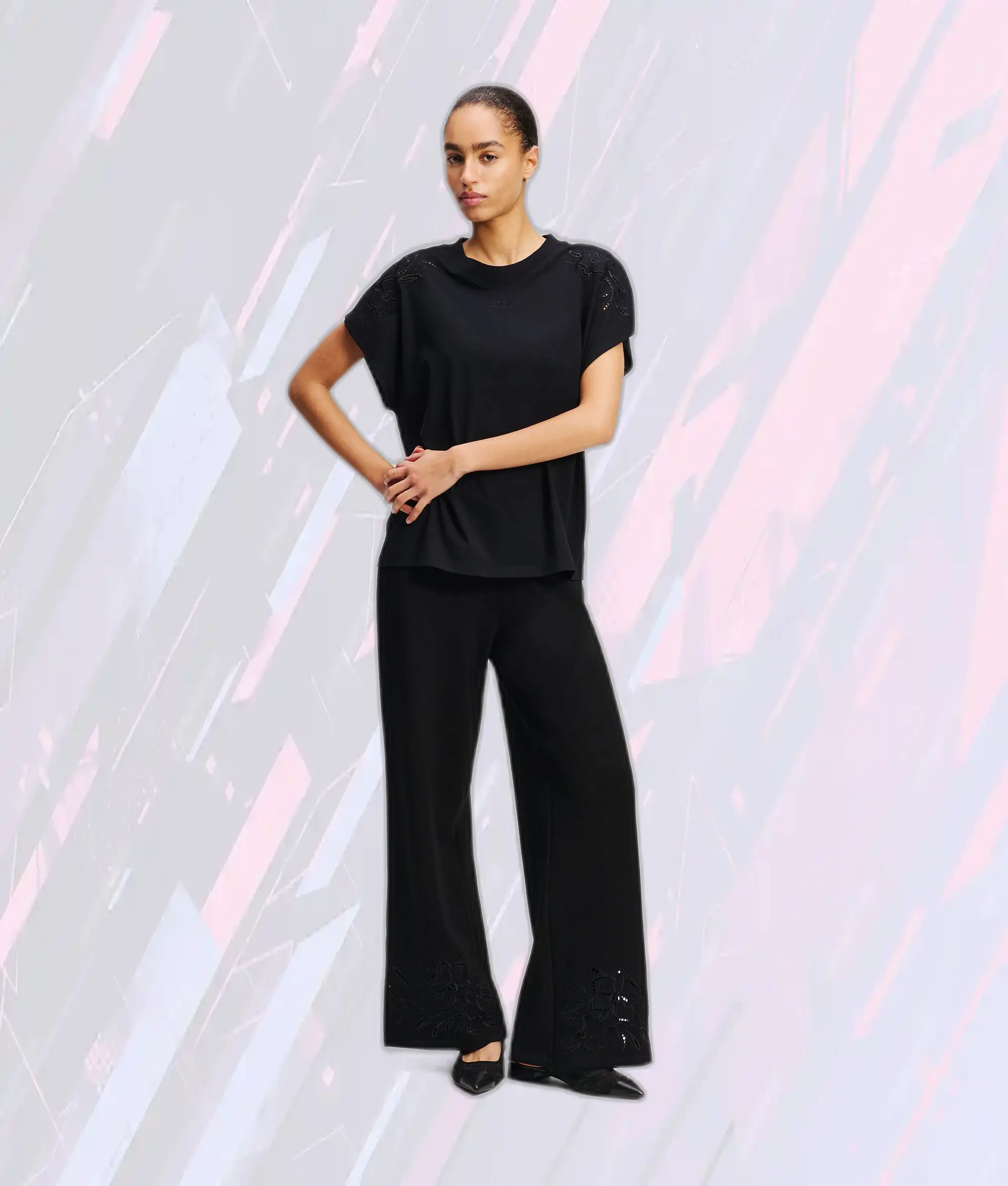 Pantalon Jogging Brodé Orchidée Noire Karl Lagerfeld - Modèle Luxe