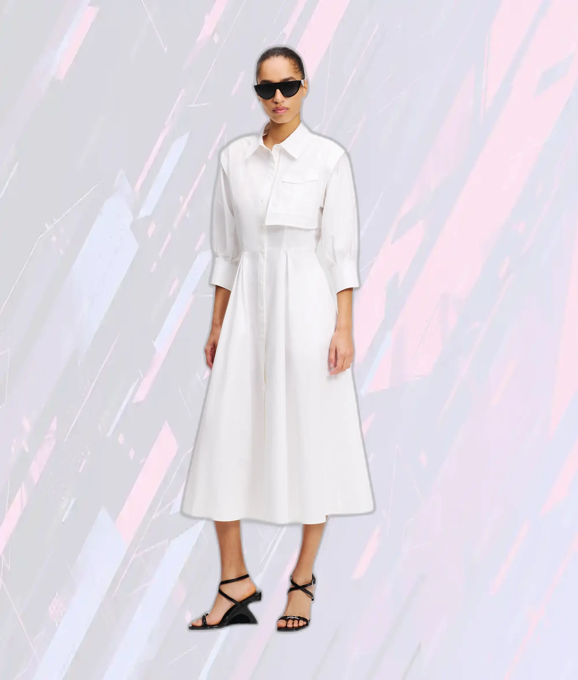 Robe chemise cargo élégante Karl Lagerfeld en blanc - Style militaire moderne avec poches fonctionnelles