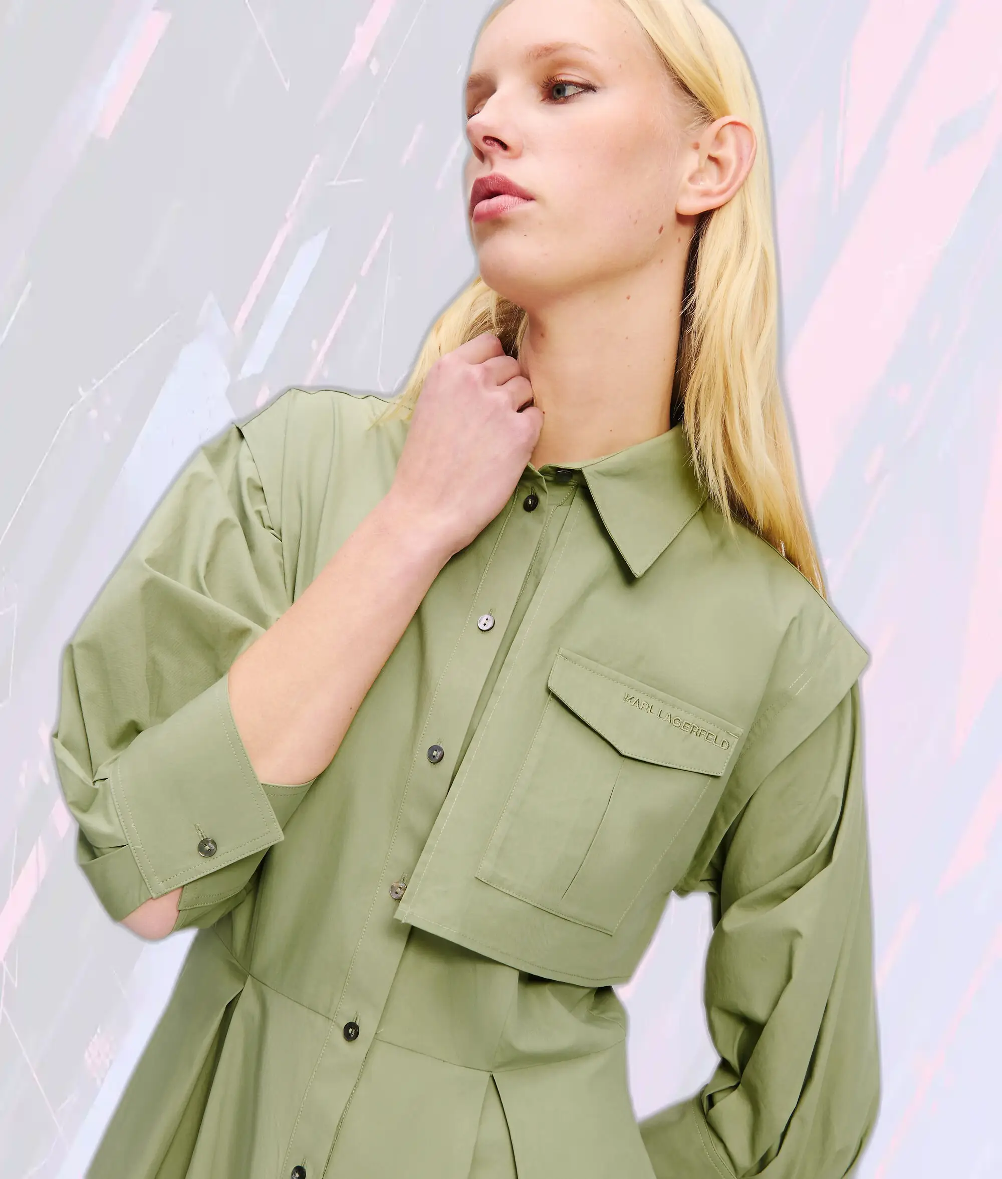 Robe utilitaire Karl Lagerfeld en vert pétrole - Coupe chemisier avec poches militaires